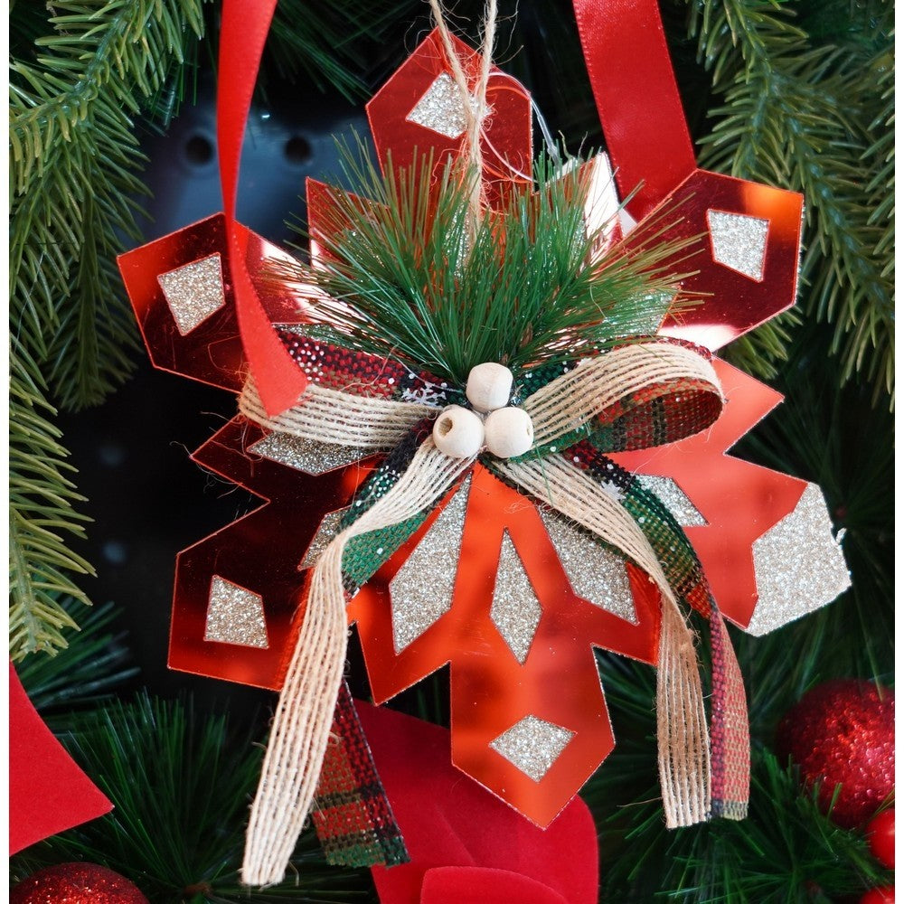 Ornament brad, Fulg de nea, Rosu, Lucios, 15*15CM, Acril, Interior/ Exterior
