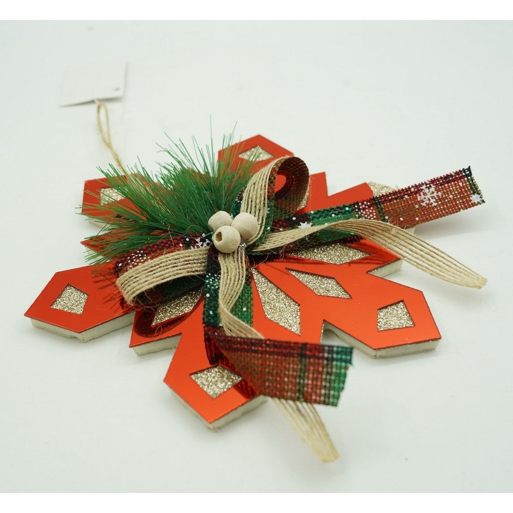 Ornament brad, Fulg de nea, Rosu, Lucios, 15*15CM, Acril, Interior/ Exterior
