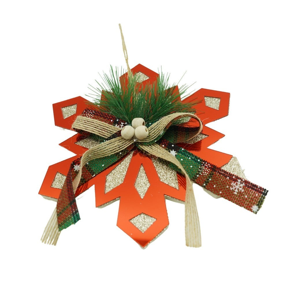 Ornament brad, Fulg de nea, Rosu, Lucios, 15*15CM, Acril, Interior/ Exterior