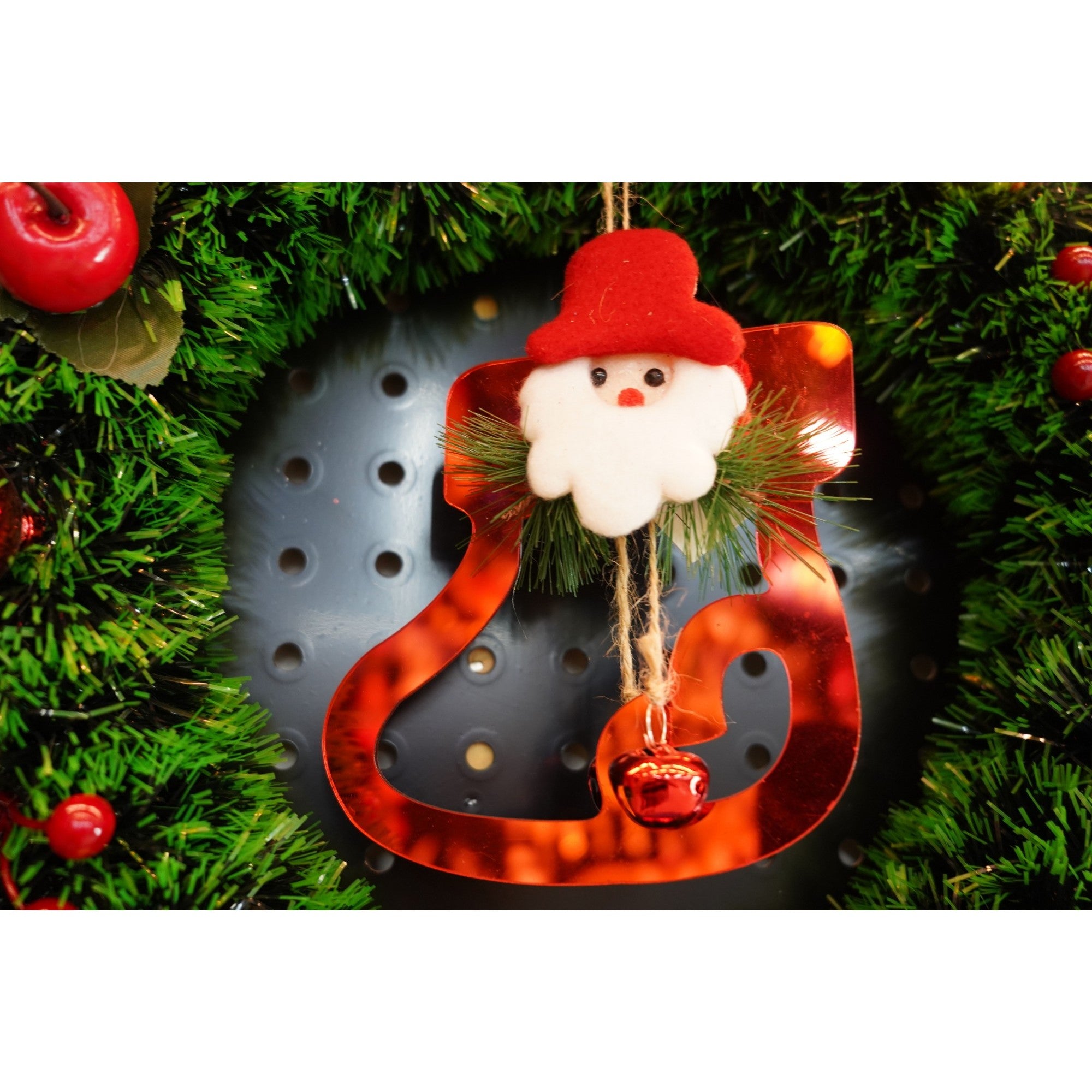 Ornament brad, Gheata cu clopotei, Rosu, Lucios, 15*20CM, Acril, Interior/ Exterior