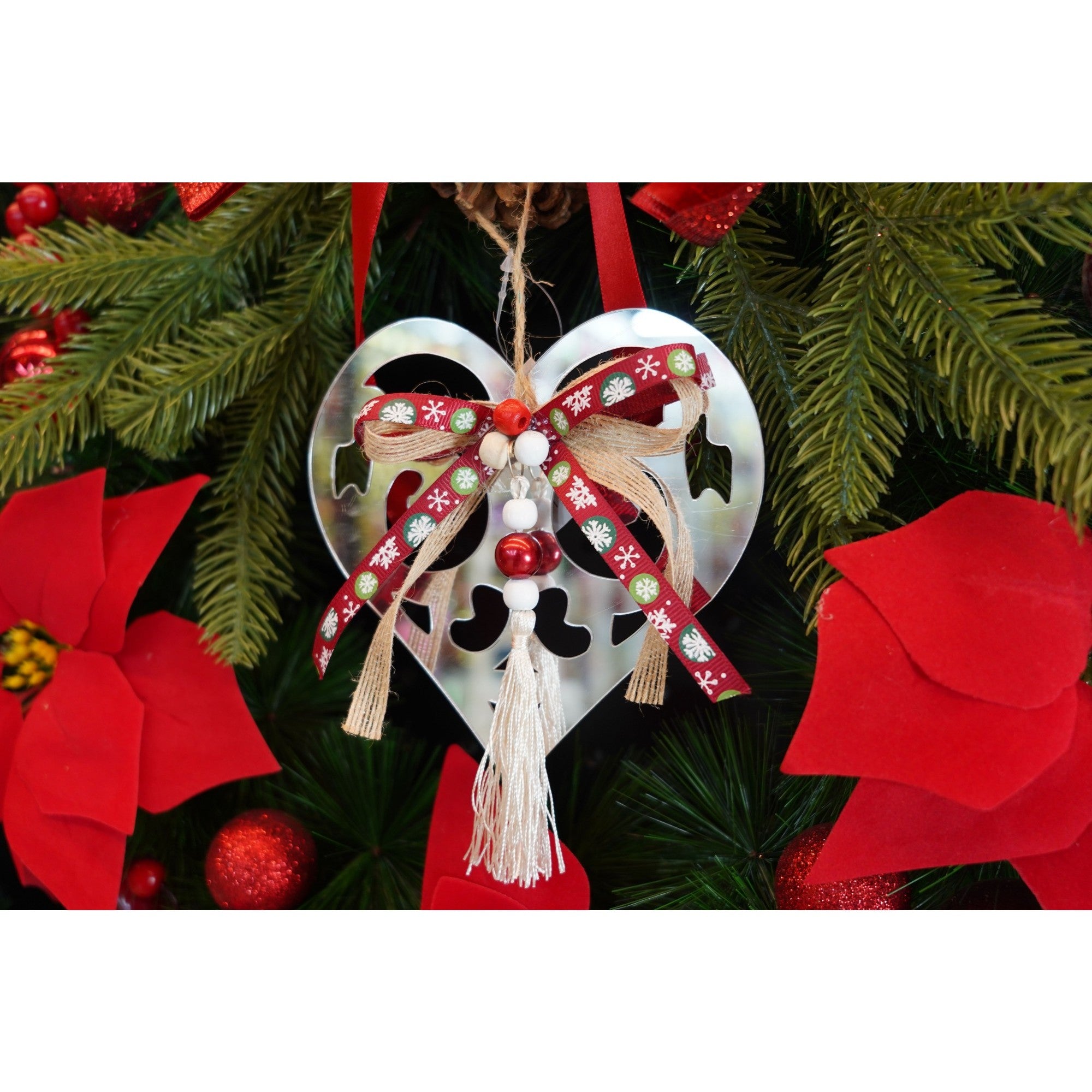 Ornament brad, Inima, Argintiu, Lucios, 14*26CM, Acril, Interior/ Exterior