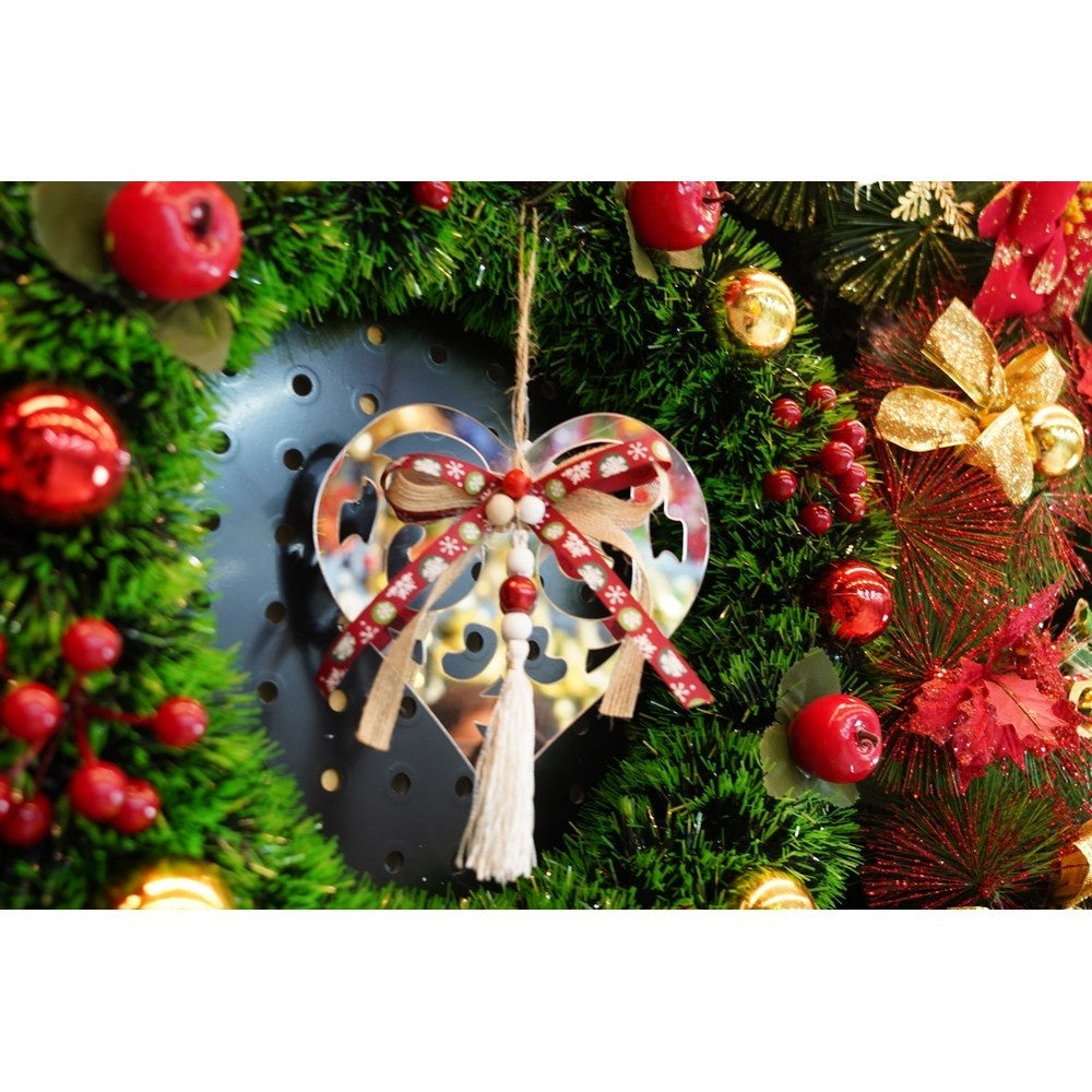 Ornament brad, Inima, Argintiu, Lucios, 14*26CM, Acril, Interior/ Exterior