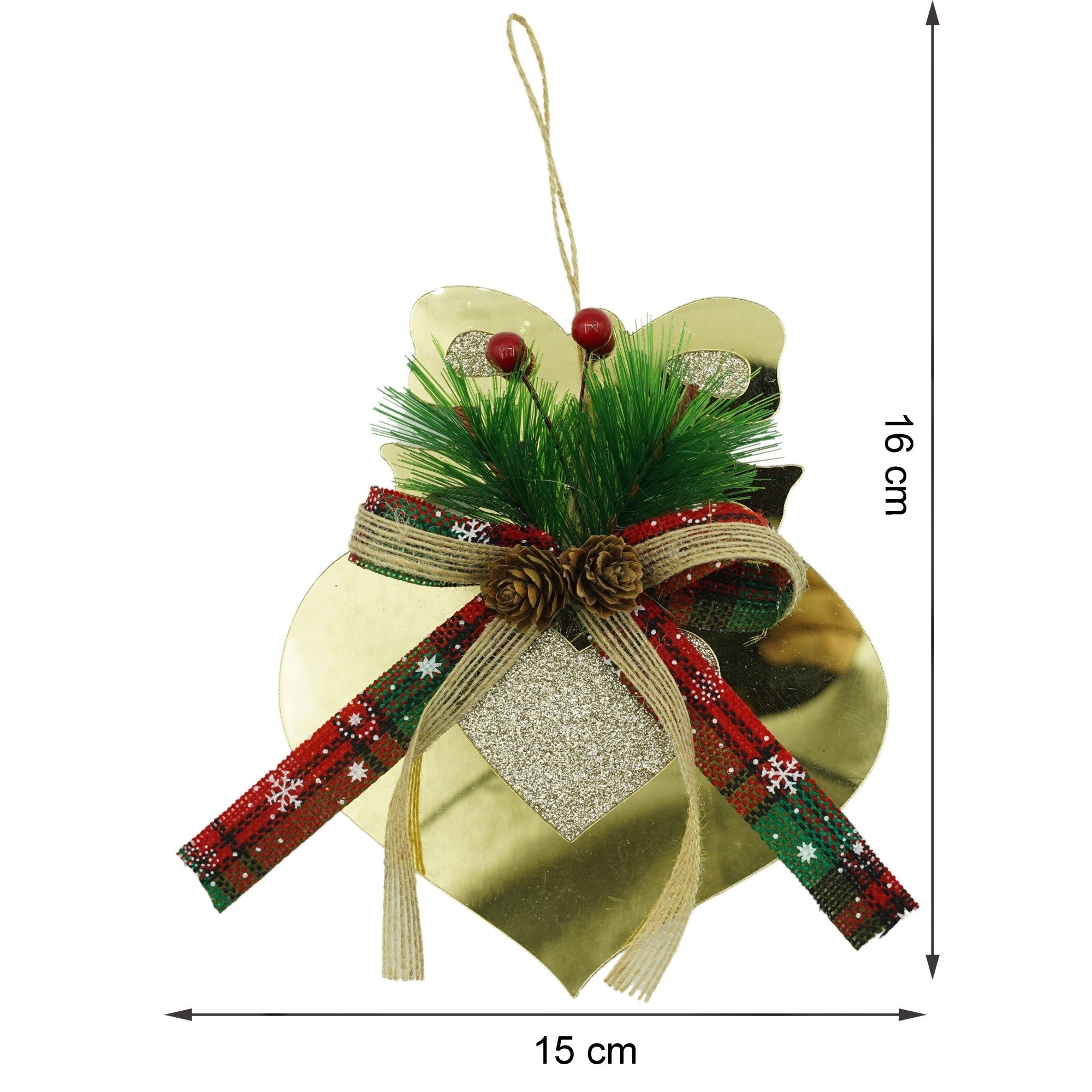 Ornament brad, Inima, Auriu, Lucios, 15*16CM, Acril, Interior/ Exterior