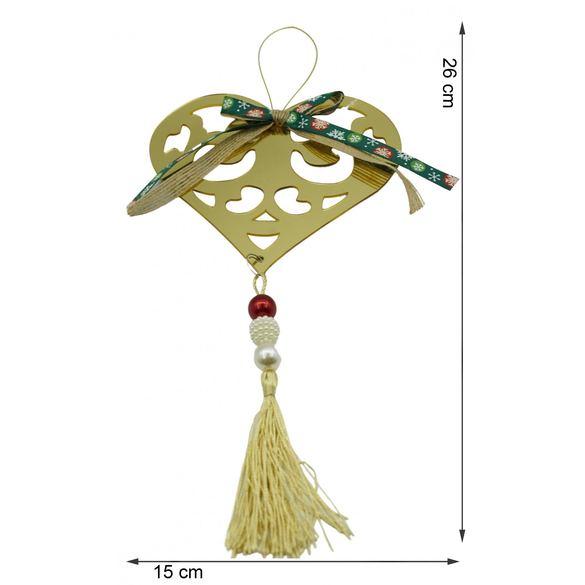 Ornament brad, Inima, Auriu, Lucios, 15*26CM, Acril, Interior/ Exterior