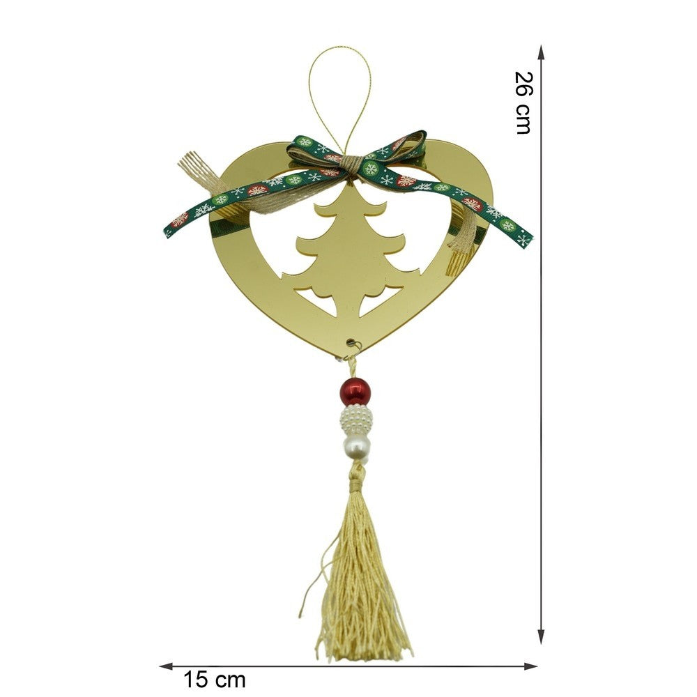 Ornament brad, Inima, Auriu, Lucios, 15*26CM, Acril, Interior/ Exterior