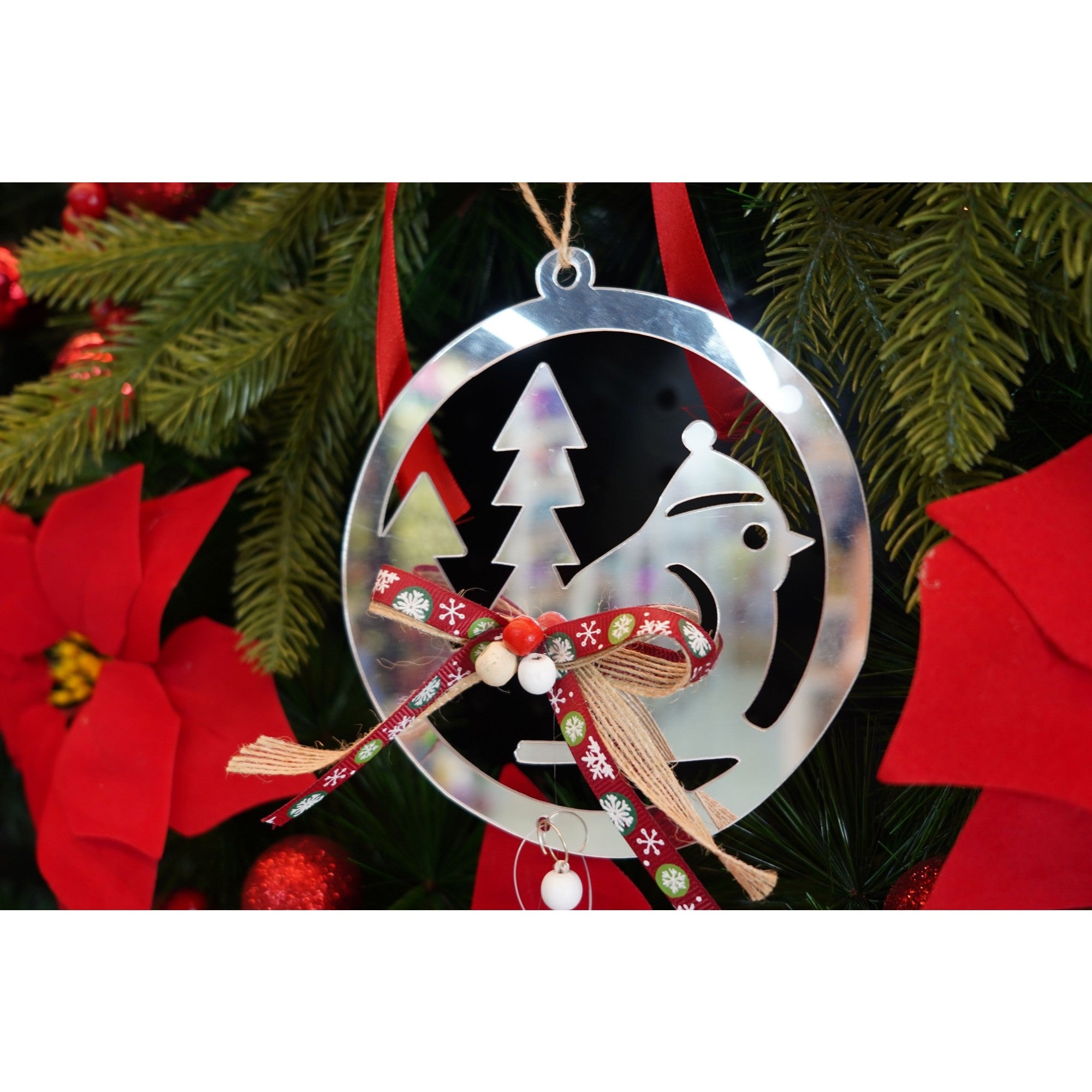 Ornament brad, Pasare, Argintiu, Lucios, 14*26CM, Acril, Interior/ Exterior