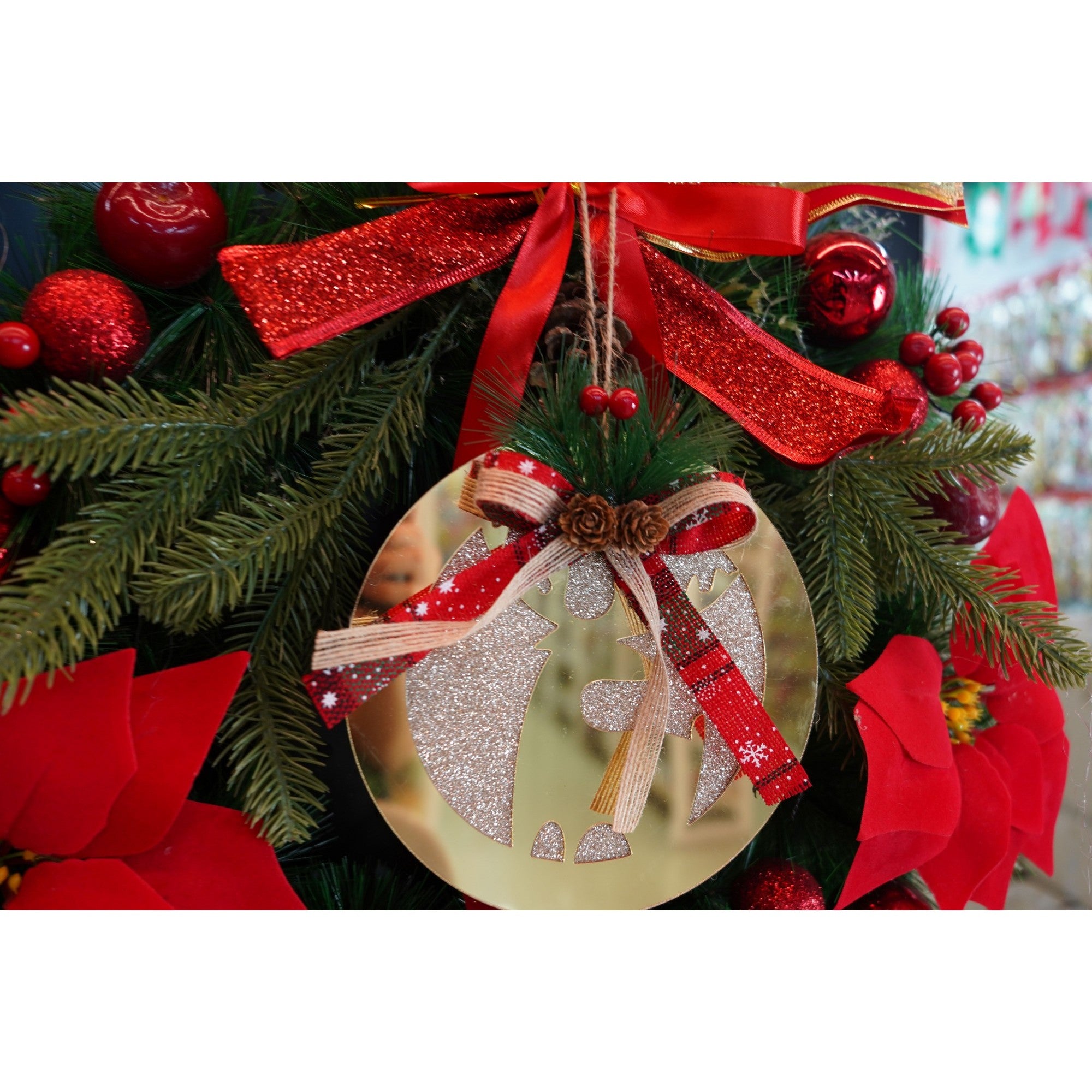 Ornament brad, Ren, Auriu, Lucios, 17*17CM, Acril, Interior/ Exterior
