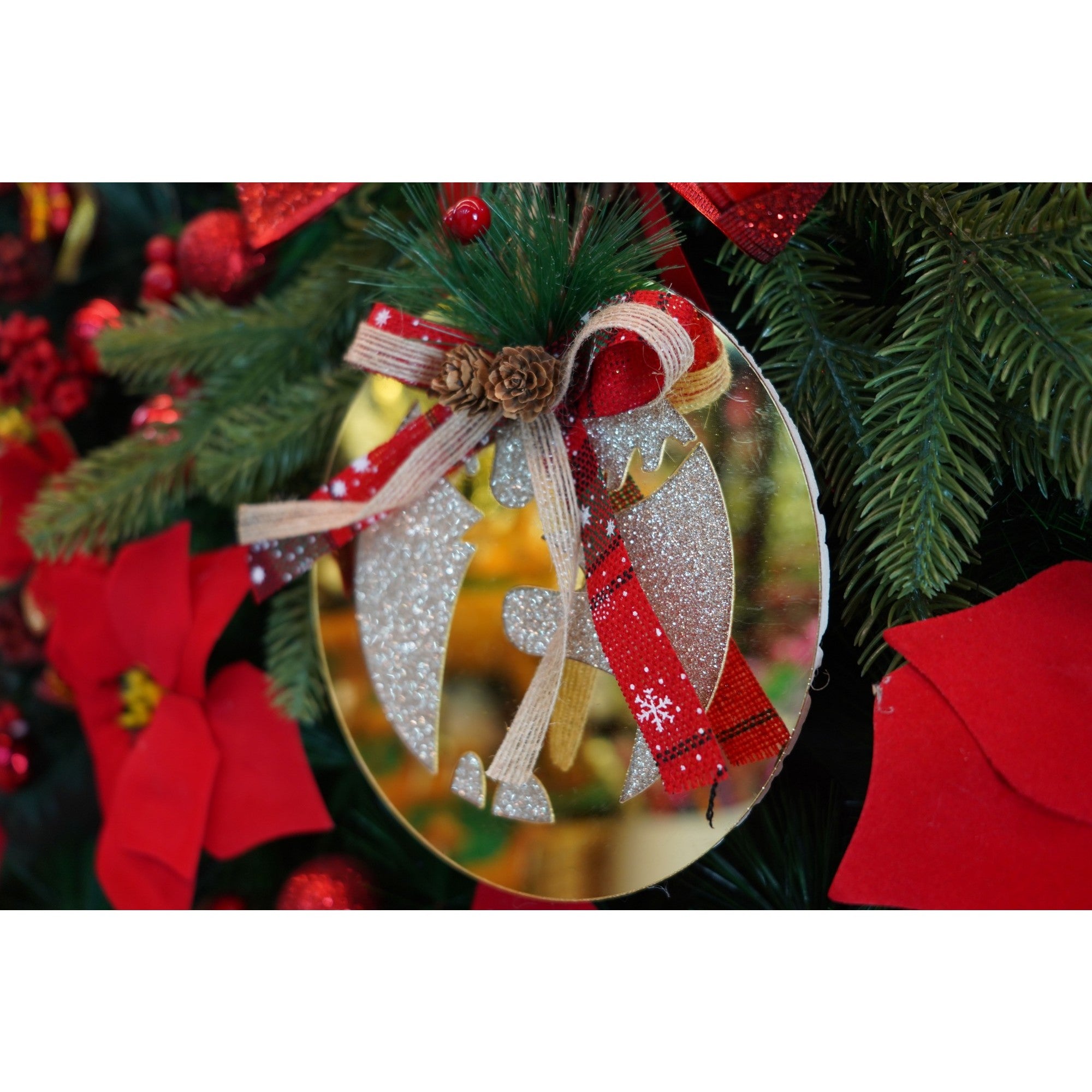 Ornament brad, Ren, Auriu, Lucios, 17*17CM, Acril, Interior/ Exterior