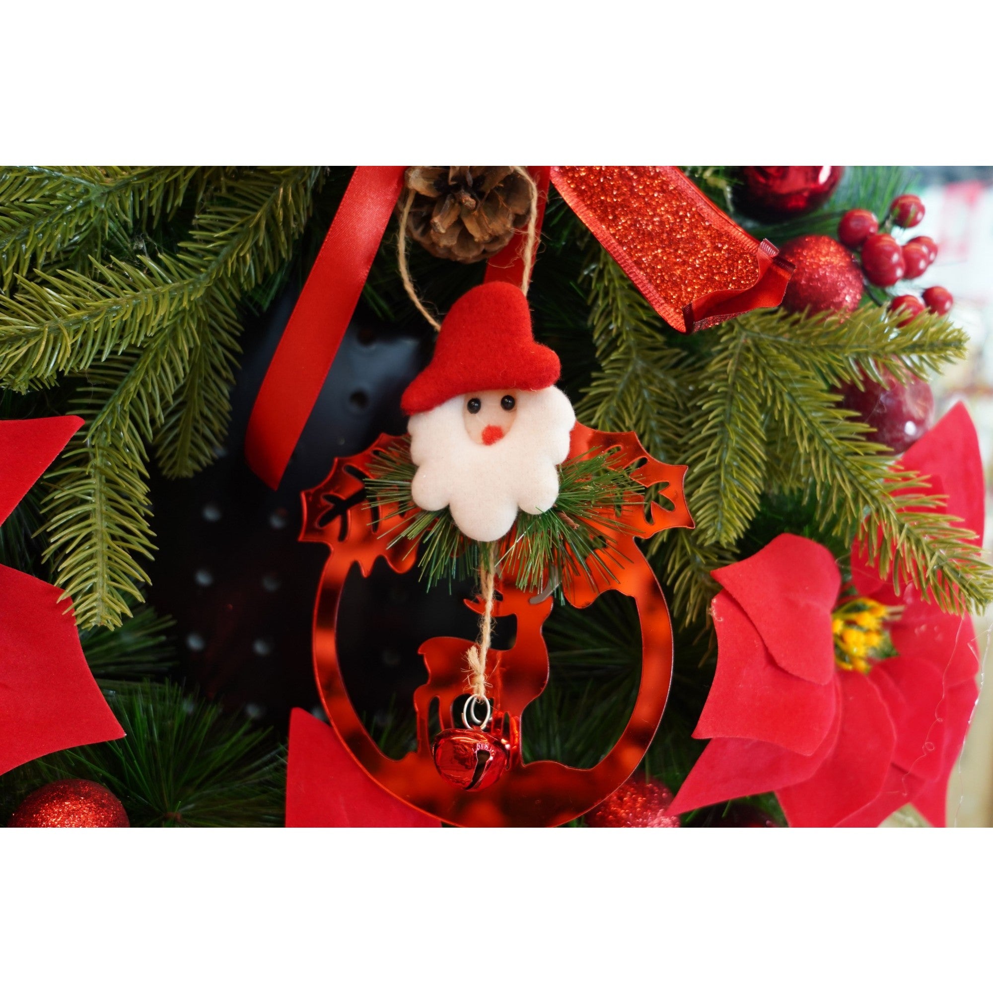 Ornament brad, Ren cu clopotei, Rosu, Lucios, 15*20CM, Acril, Interior/ Exterior