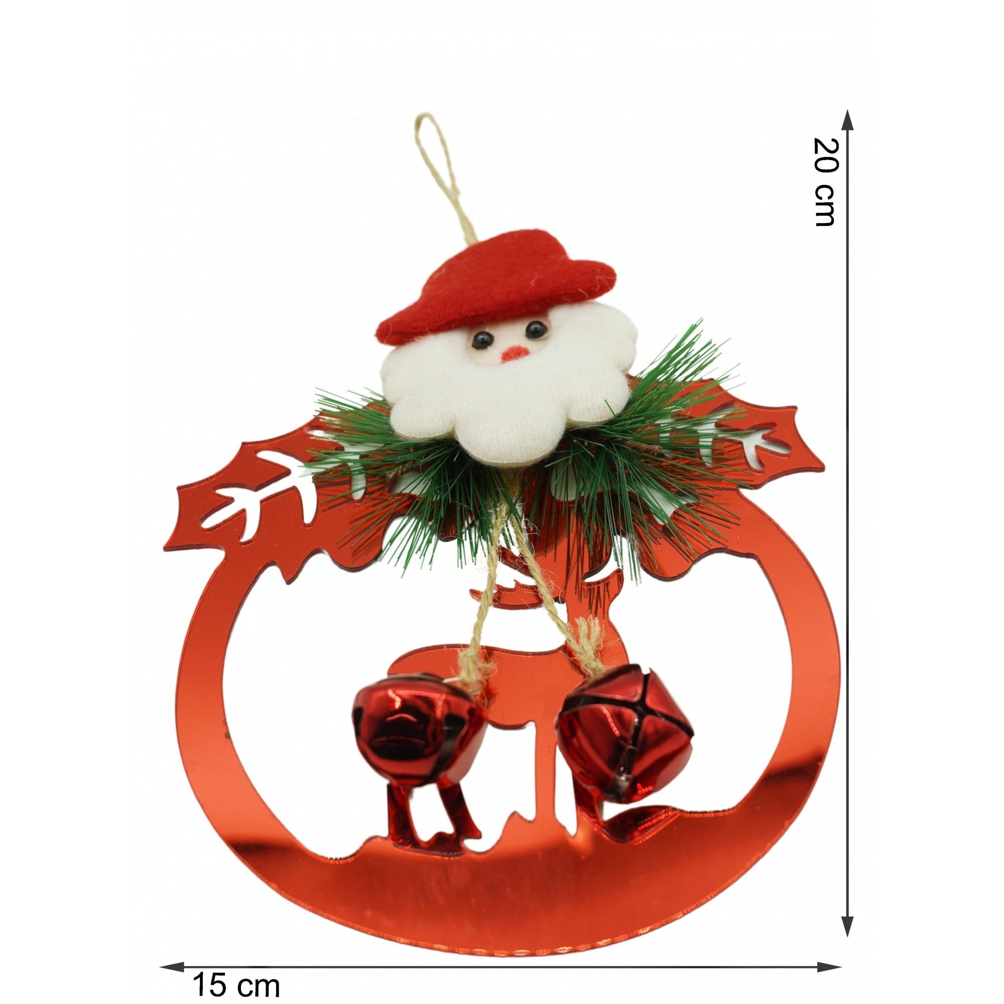 Ornament brad, Ren cu clopotei, Rosu, Lucios, 15*20CM, Acril, Interior/ Exterior