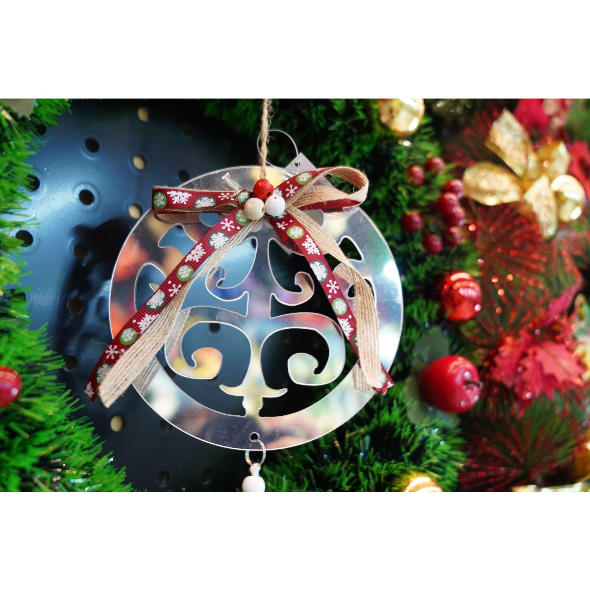 Ornament brad, Rotund, Argintiu, Lucios, 14*26CM, Acril, Interior/ Exterior
