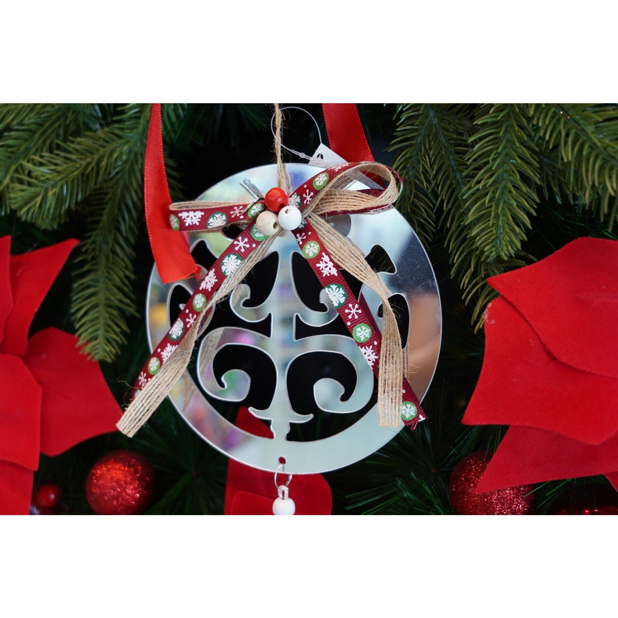 Ornament brad, Rotund, Argintiu, Lucios, 14*26CM, Acril, Interior/ Exterior