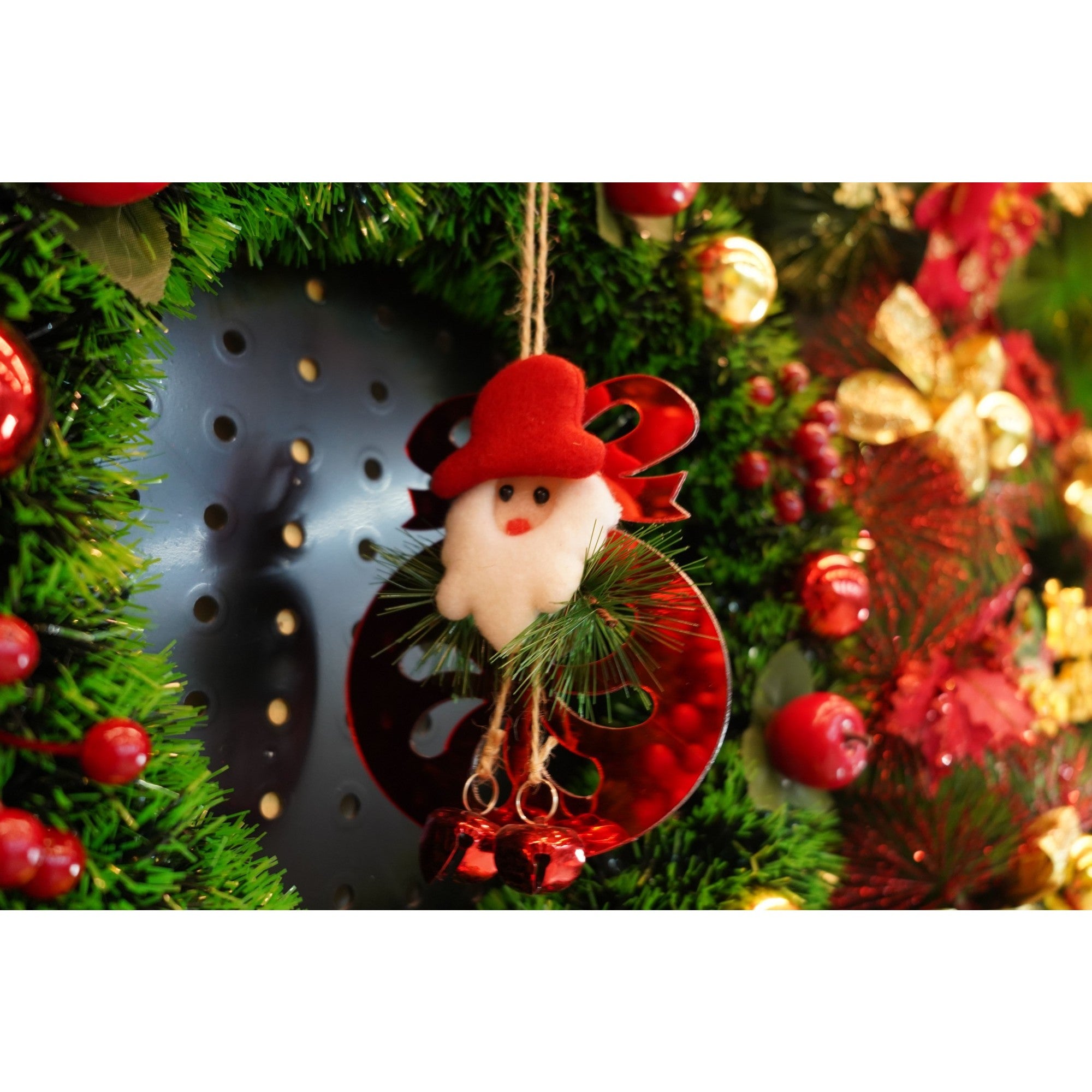 Ornament brad, Rotund cu clopotei, Rosu, Lucios, 15*20CM, Acril, Interior/ Exterior