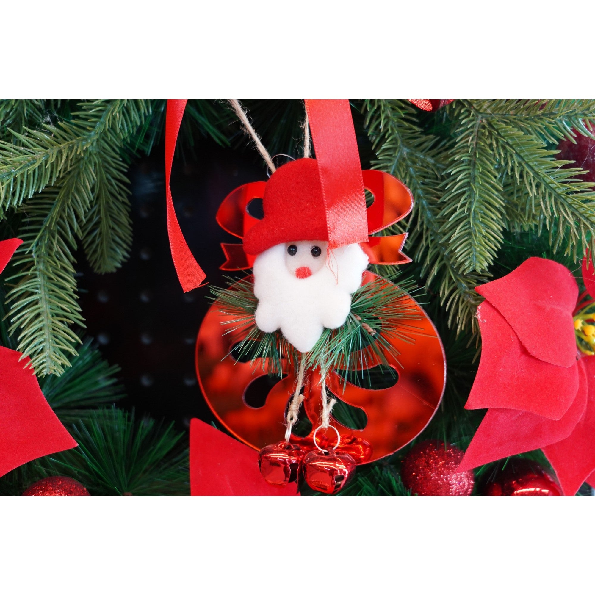Ornament brad, Rotund cu clopotei, Rosu, Lucios, 15*20CM, Acril, Interior/ Exterior