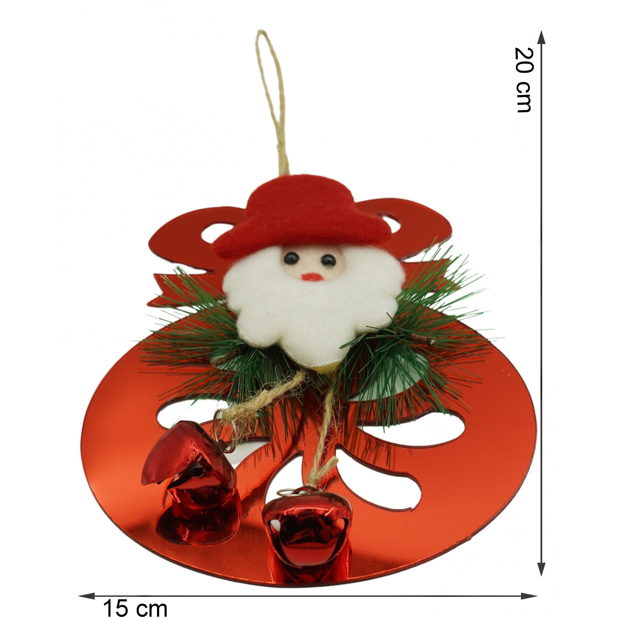 Ornament brad, Rotund cu clopotei, Rosu, Lucios, 15*20CM, Acril, Interior/ Exterior