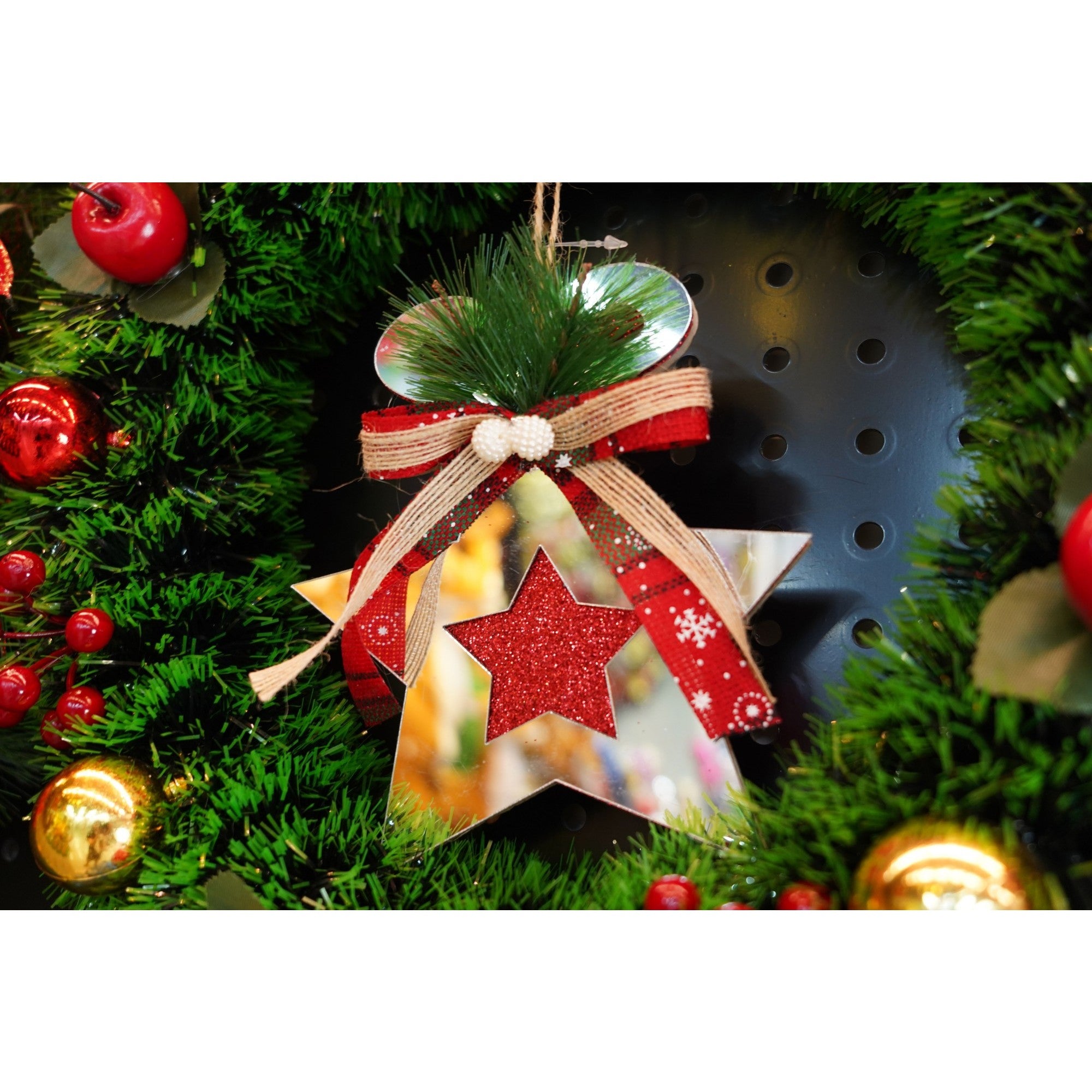 Ornament brad, Stea, Argintiu, Lucios, 14*17CM, Acril, Interior/ Exterior