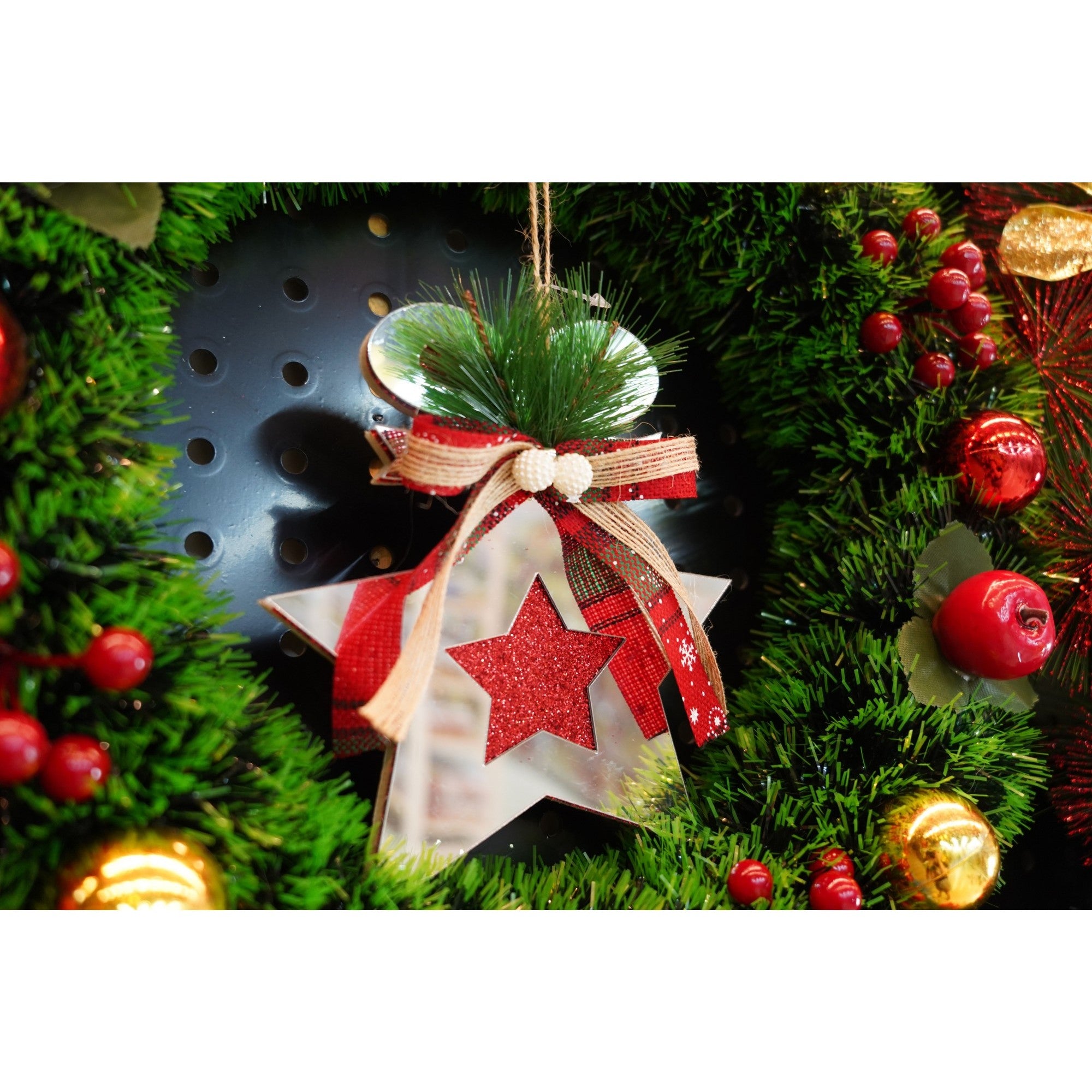 Ornament brad, Stea, Argintiu, Lucios, 14*17CM, Acril, Interior/ Exterior
