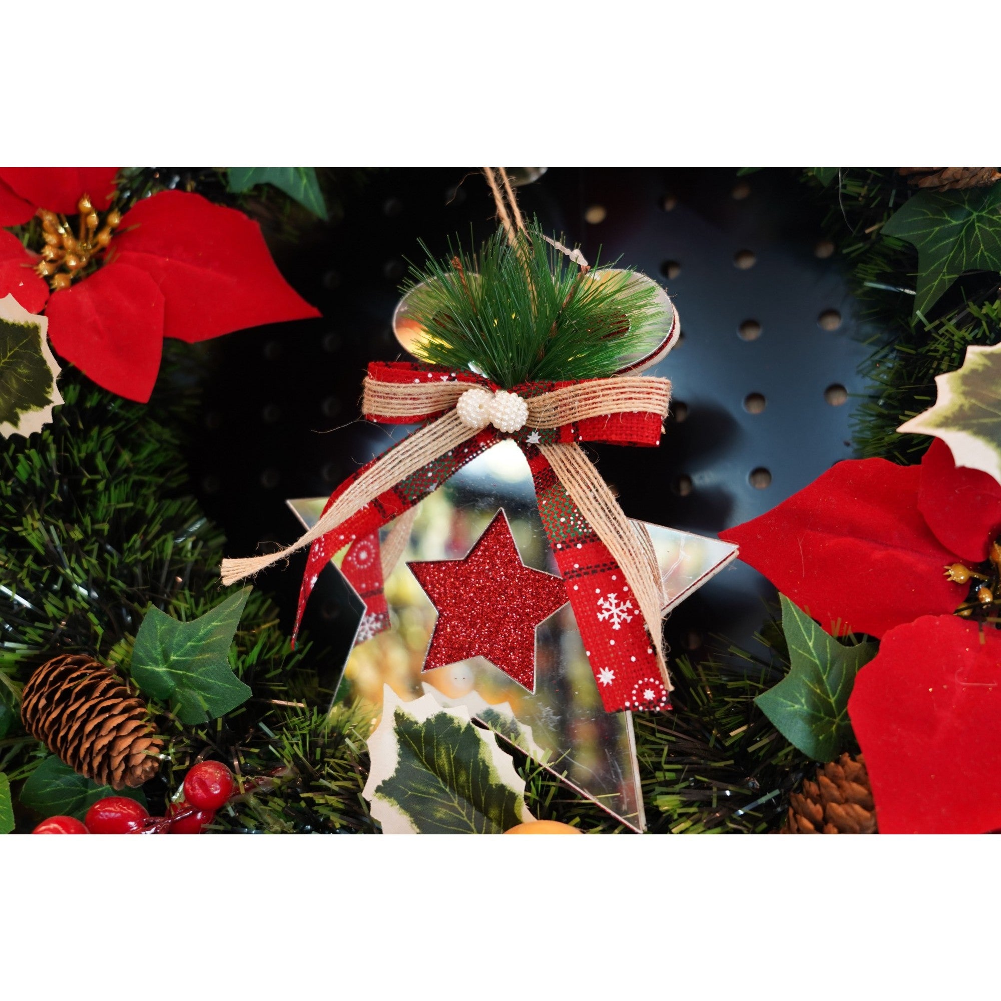 Ornament brad, Stea, Argintiu, Lucios, 14*17CM, Acril, Interior/ Exterior