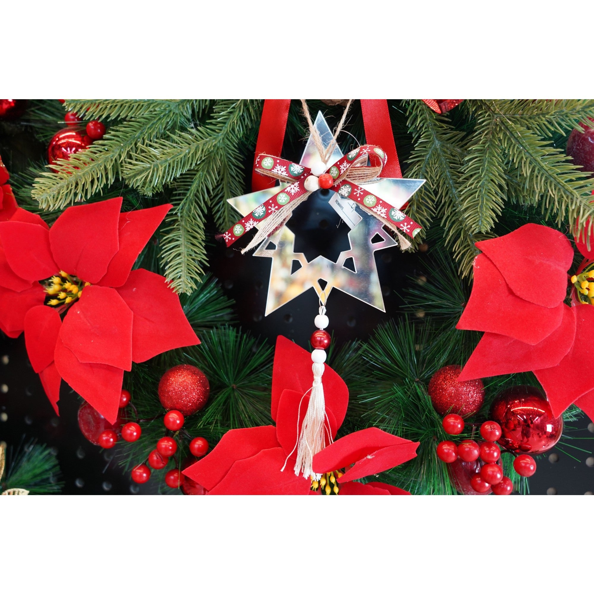 Ornament brad, Stea, Argintiu, Lucios, 14*26CM, Acril, Interior/ Exterior