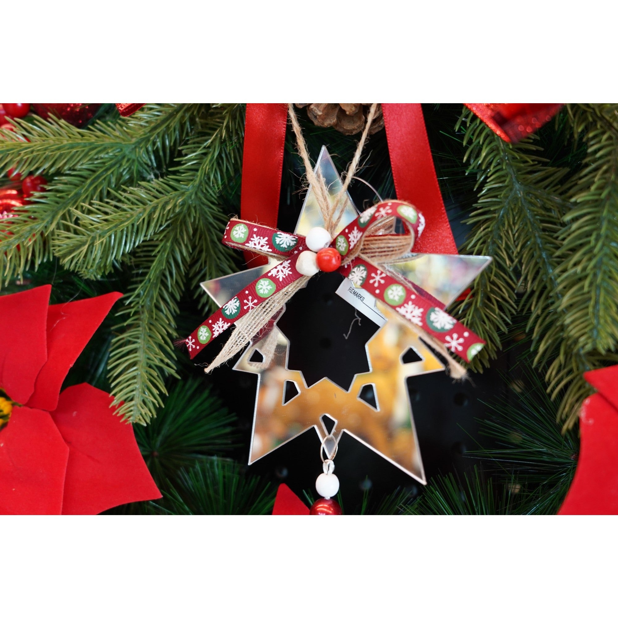 Ornament brad, Stea, Argintiu, Lucios, 14*26CM, Acril, Interior/ Exterior