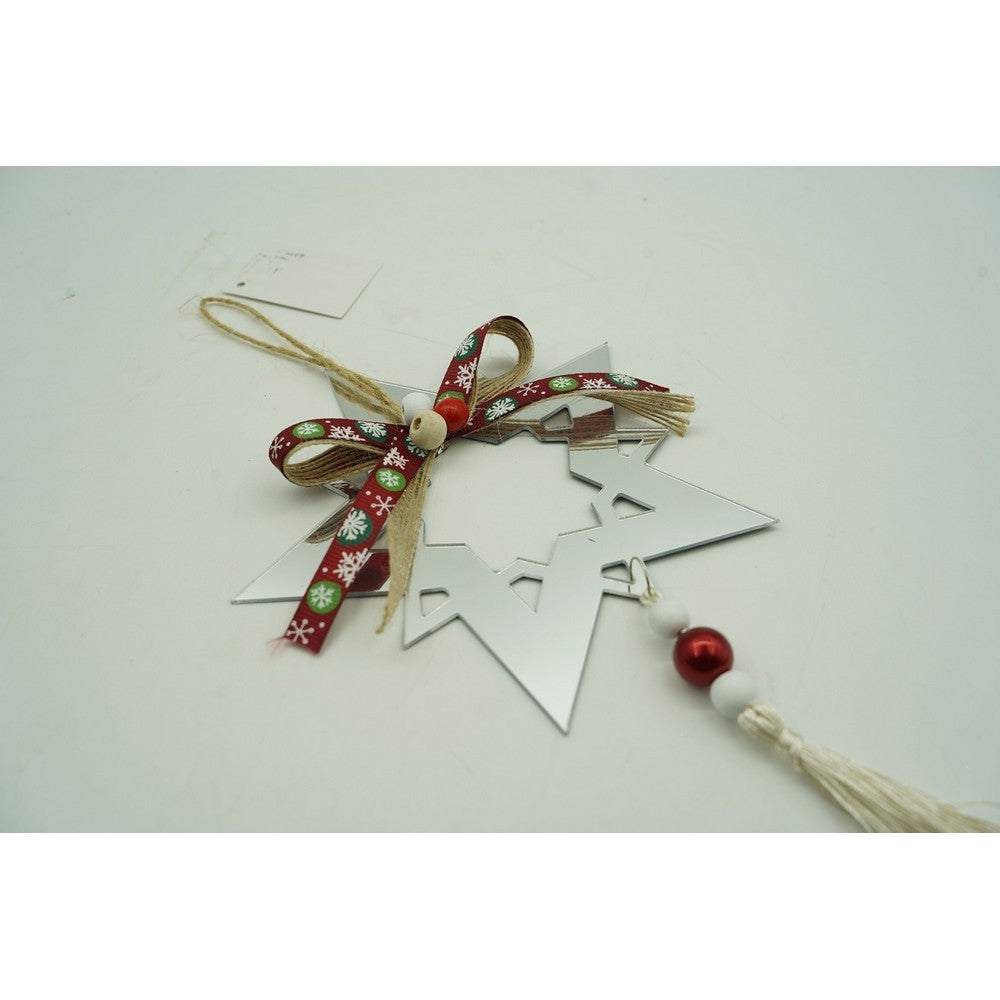 Ornament brad, Stea, Argintiu, Lucios, 14*26CM, Acril, Interior/ Exterior