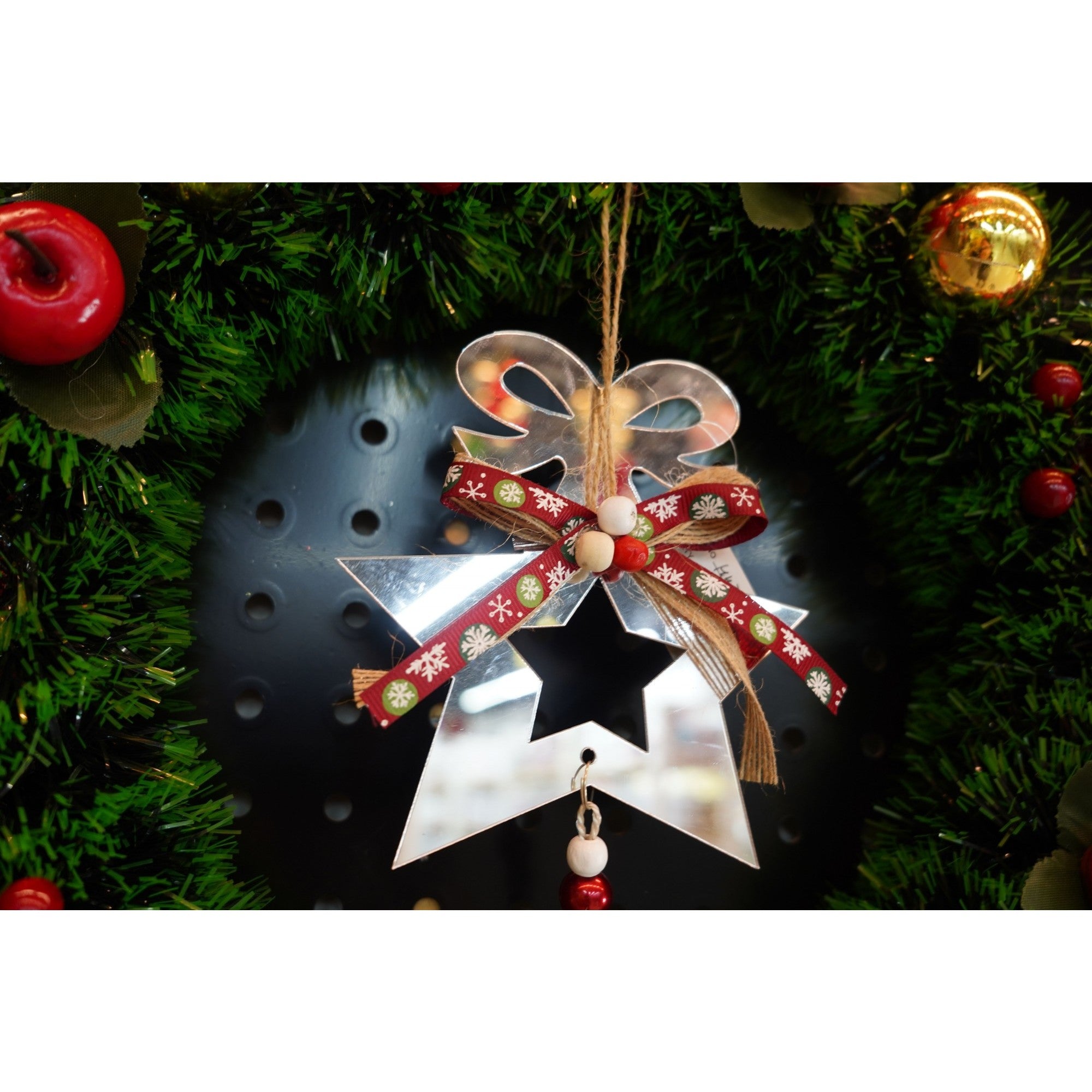 Ornament brad, Stea, Argintiu, Lucios, 14*26CM, Acril, Interior/ Exterior