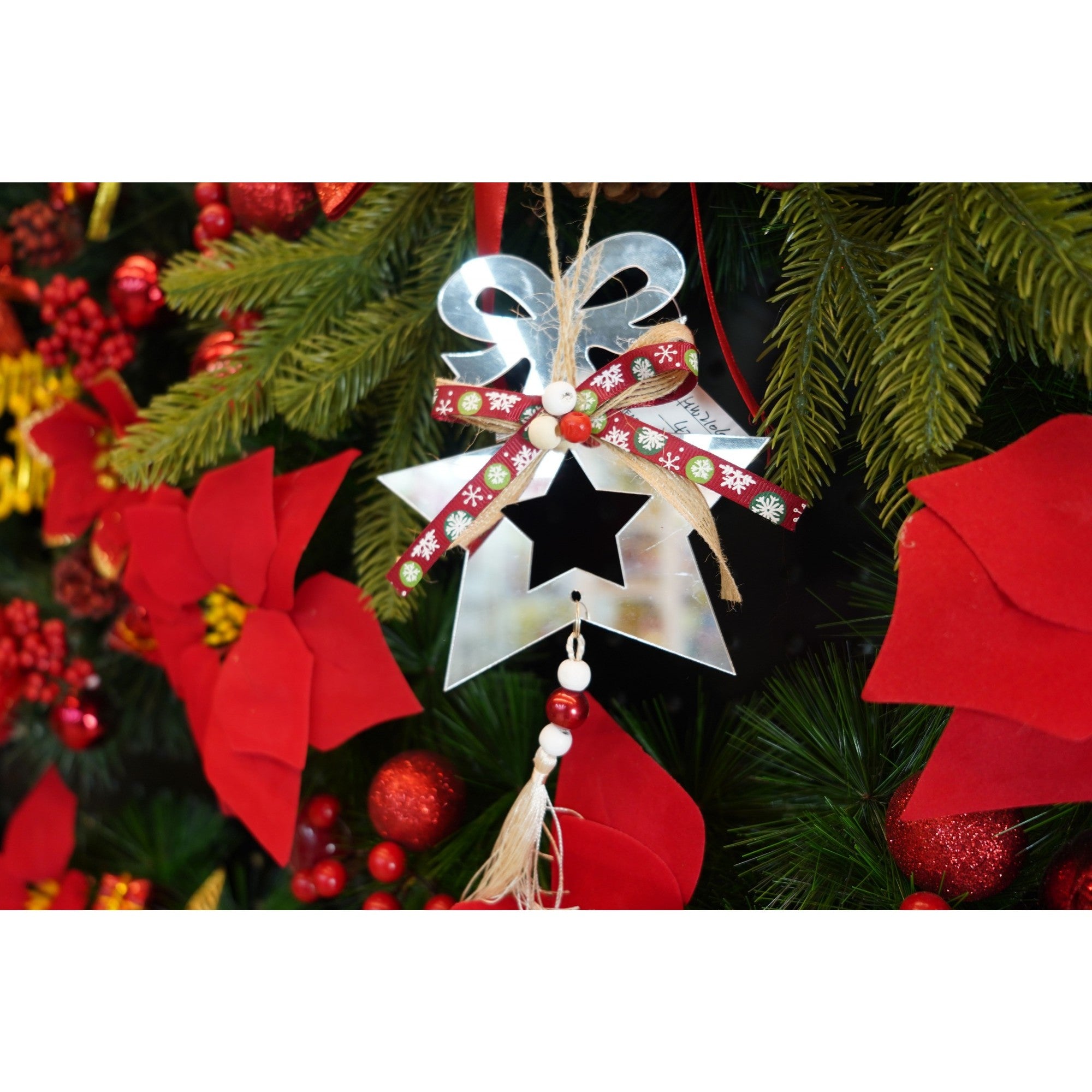 Ornament brad, Stea, Argintiu, Lucios, 14*26CM, Acril, Interior/ Exterior