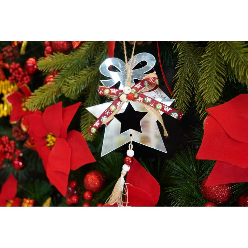 Ornament brad, Stea, Argintiu, Lucios, 14*26CM, Acril, Interior/ Exterior