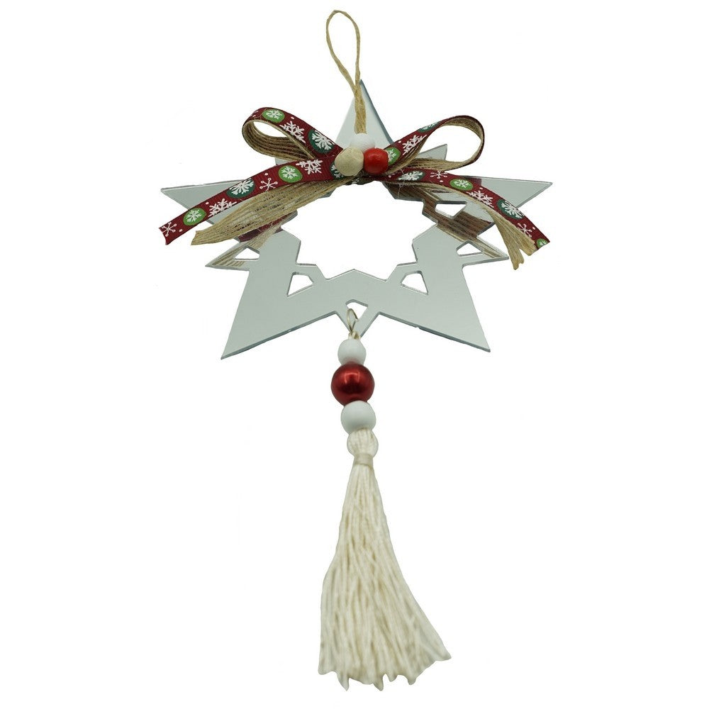 Ornament brad, Stea, Argintiu, Lucios, 14*26CM, Acril, Interior/ Exterior