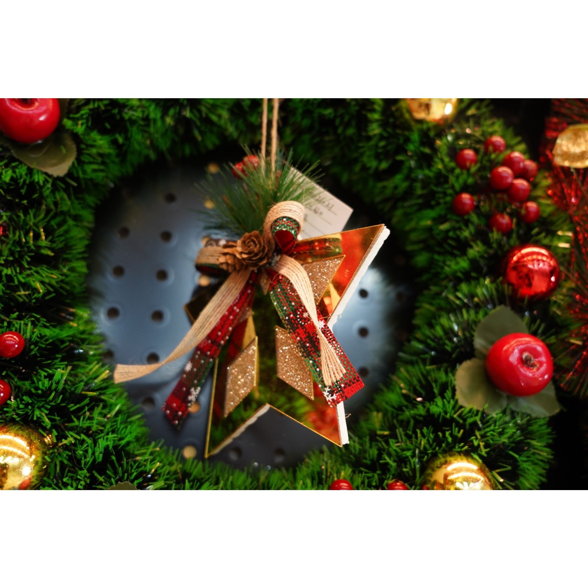 Ornament brad, Stea, Auriu, Lucios, 17*17CM, Acril, Interior/ Exterior