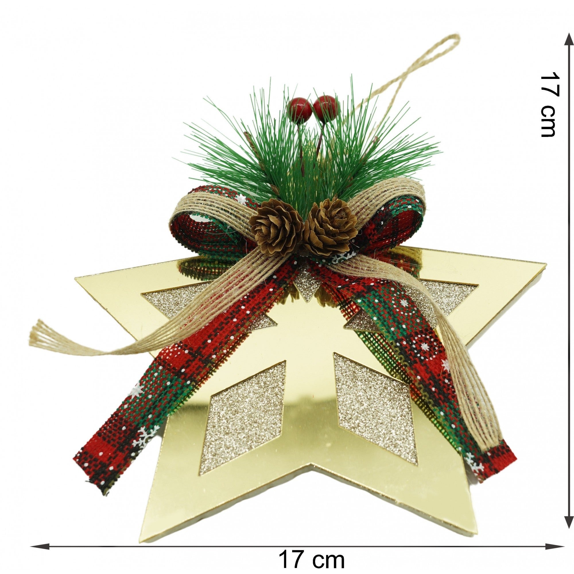 Ornament brad, Stea, Auriu, Lucios, 17*17CM, Acril, Interior/ Exterior