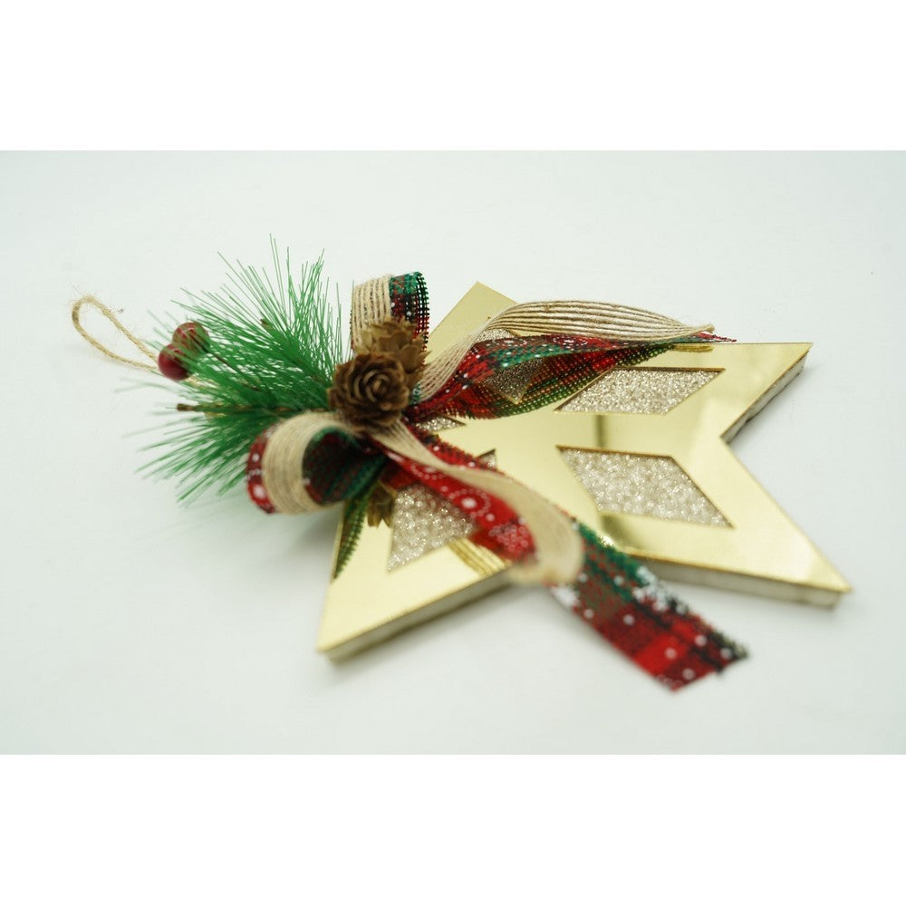 Ornament brad, Stea, Auriu, Lucios, 17*17CM, Acril, Interior/ Exterior