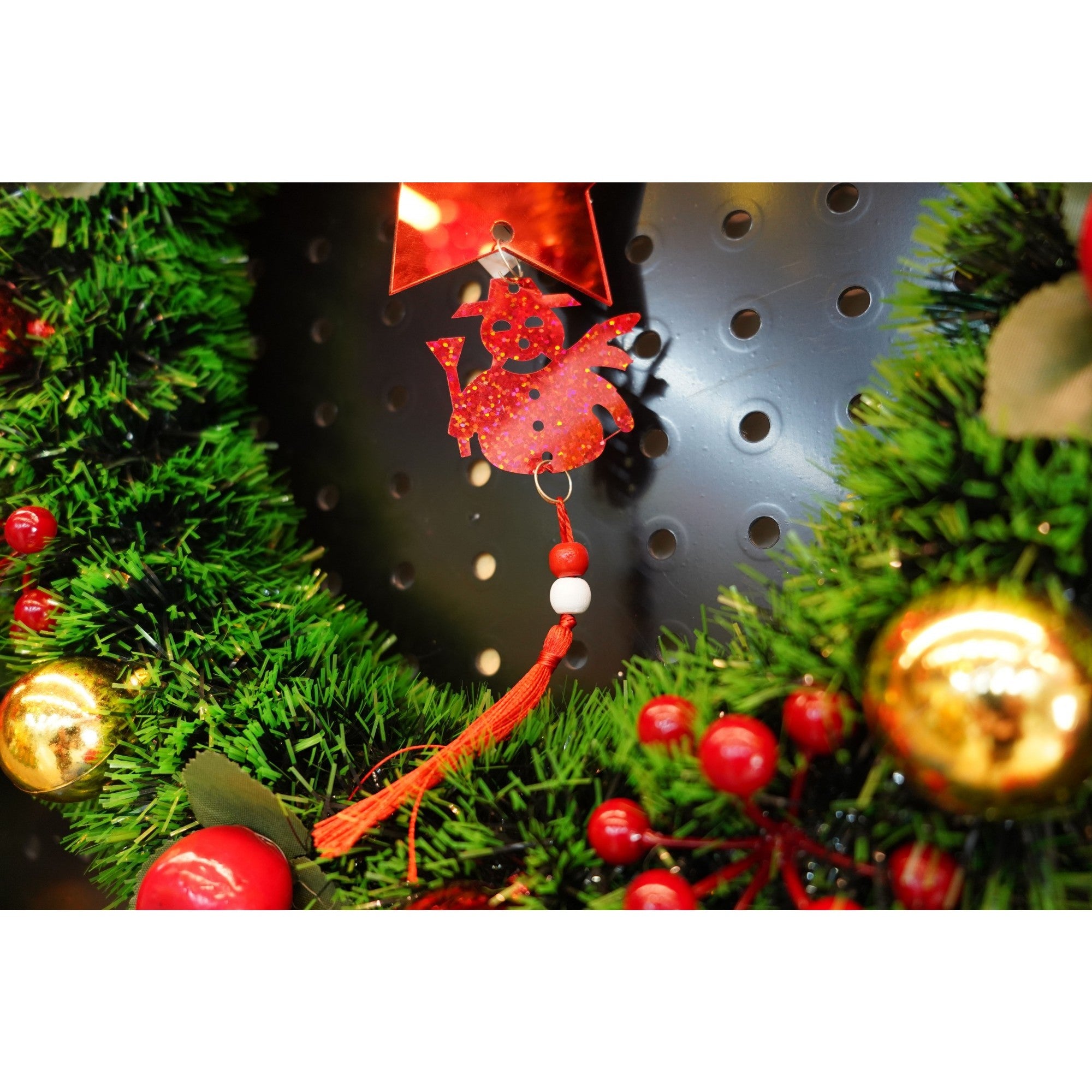 Ornament brad, Stea, Om de zapada, Rosu, Lucios, 10*28CM, Acril, Interior/ Exterior