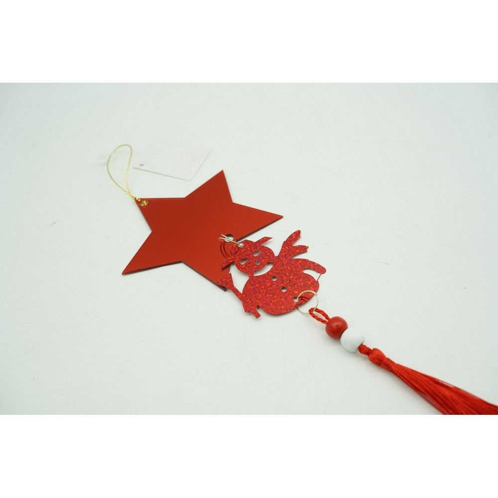 Ornament brad, Stea, Om de zapada, Rosu, Lucios, 10*28CM, Acril, Interior/ Exterior