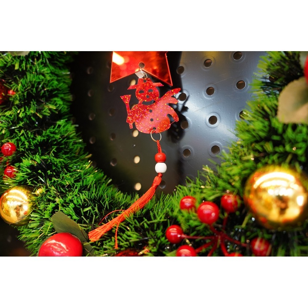 Ornament brad, Stea, Om de zapada, Rosu, Lucios, 10*28CM, Acril, Interior/ Exterior