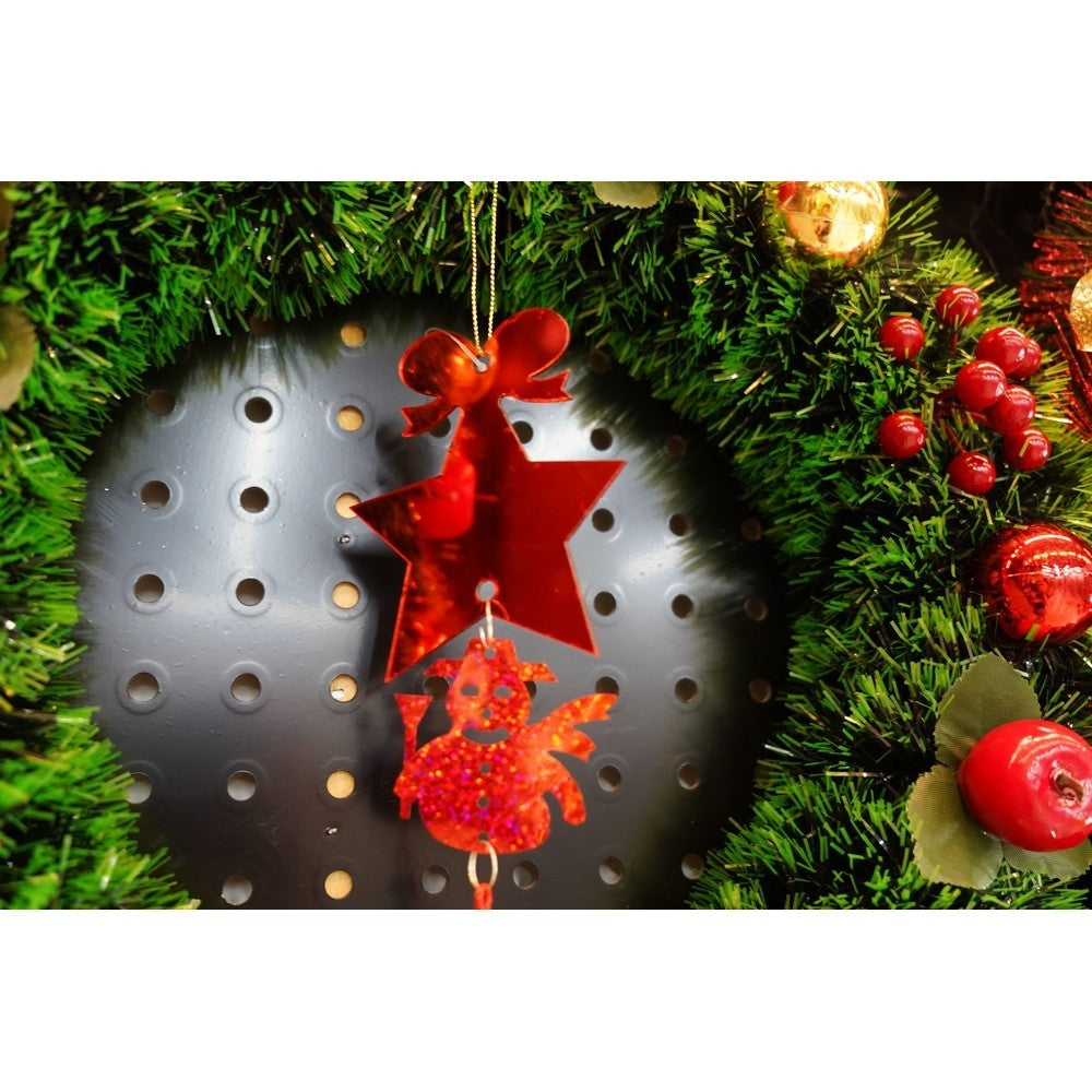 Ornament brad, Stea, Om de zapada, Rosu, Lucios, 10*28CM, Acril, Interior/ Exterior