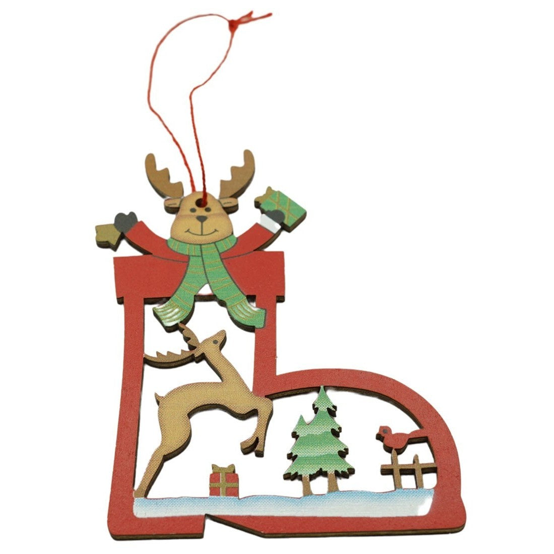 Ornament de brad cerb, multicolor, lemn, 10 cm