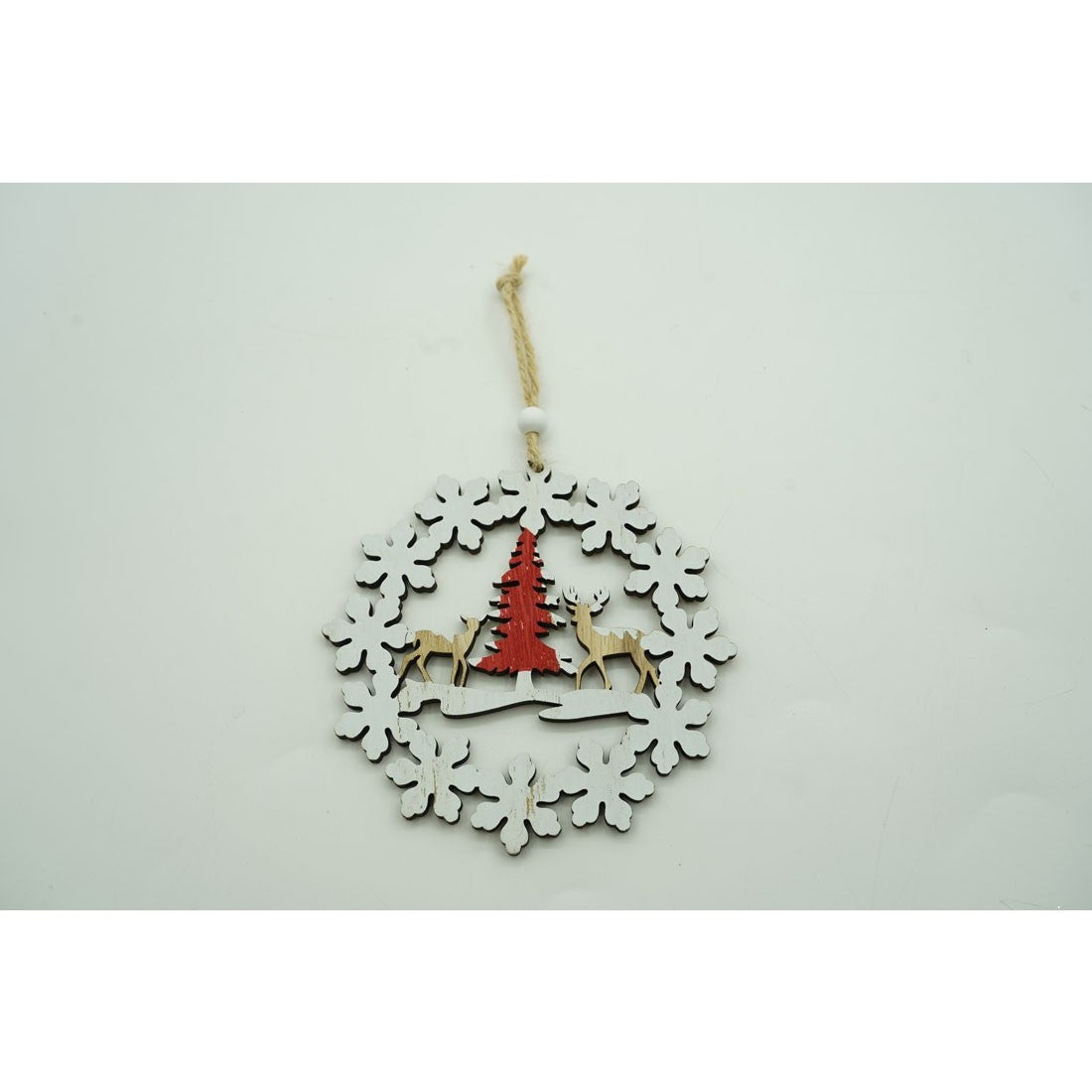 Ornament de brad cerbi cu brad, multicolor, lemn, 12 cm