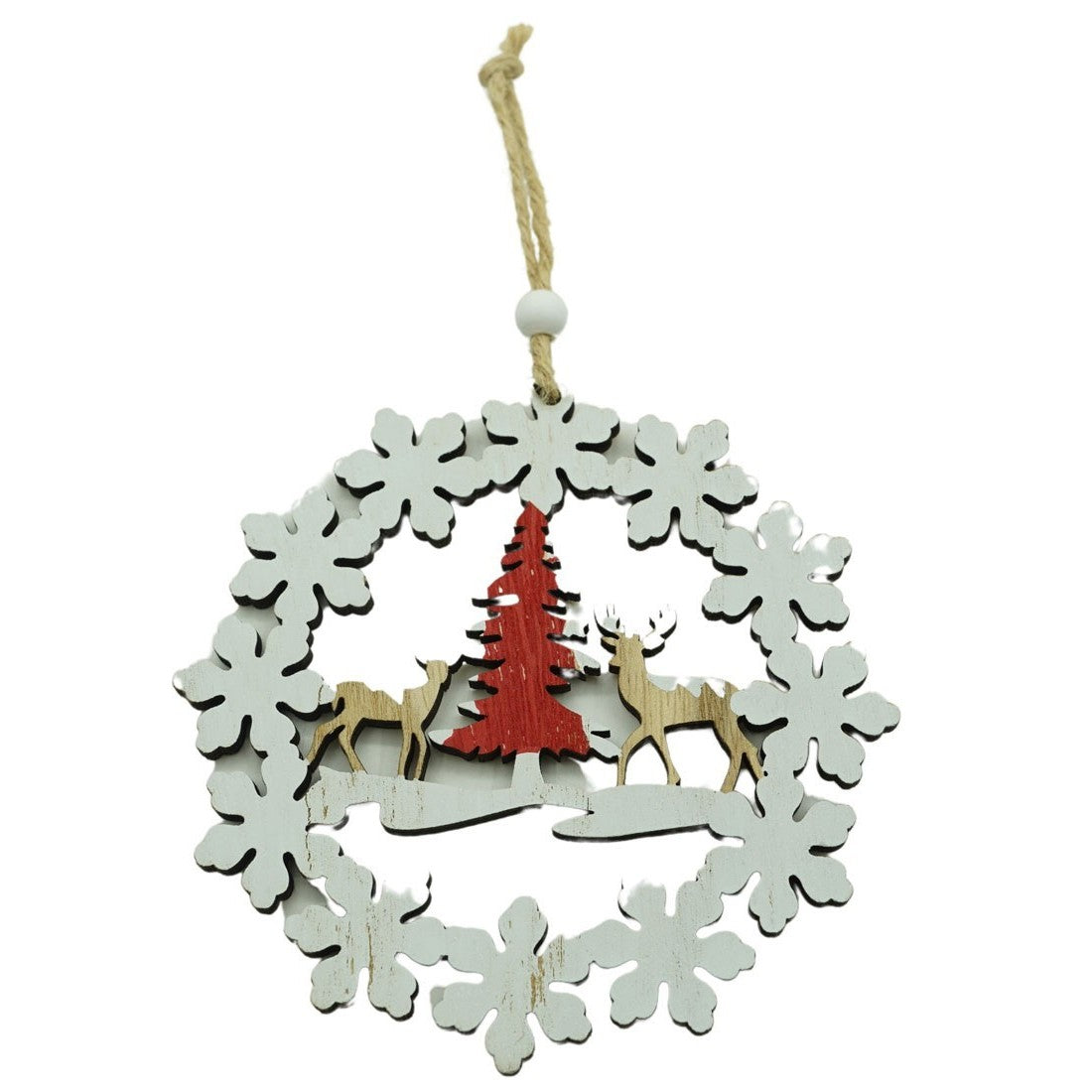 Ornament de brad cerbi cu brad, multicolor, lemn, 12 cm
