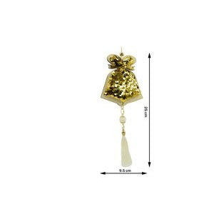 Ornament de brad clopotel cu paiete model 2, auriu, lemn, 36 cm