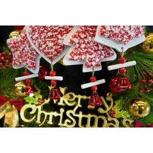 Ornament de brad clopotel din tweed, alb/rosu, lemn, 18 cm