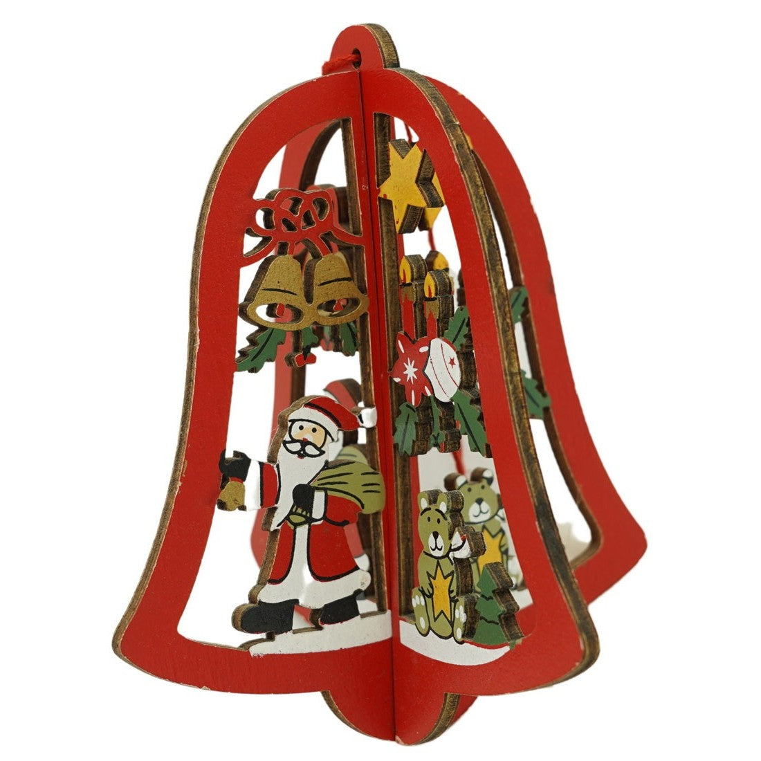 Ornament de brad clopotel, multicolor, lemn, 10.5x9.5 cm