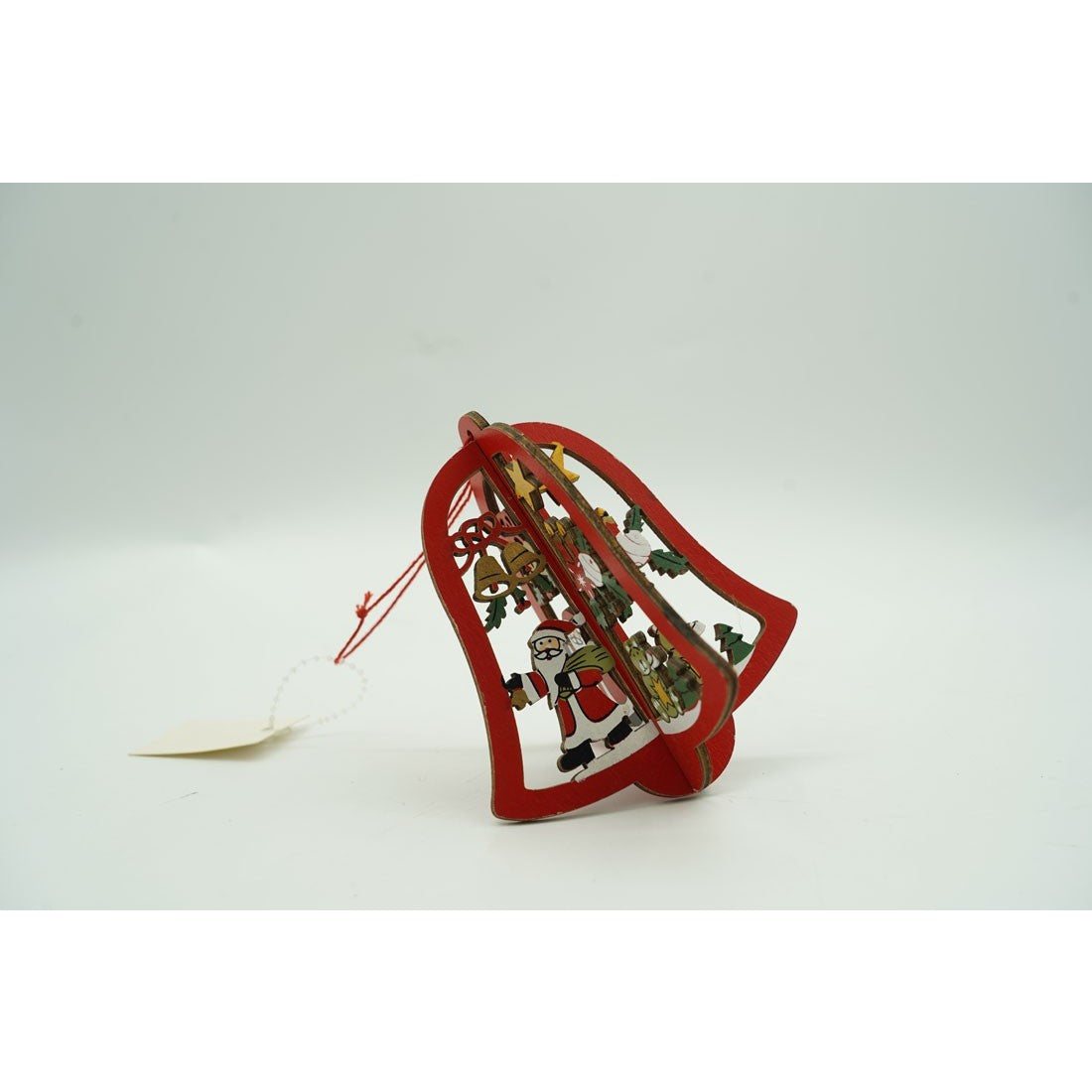Ornament de brad clopotel, multicolor, lemn, 10.5x9.5 cm