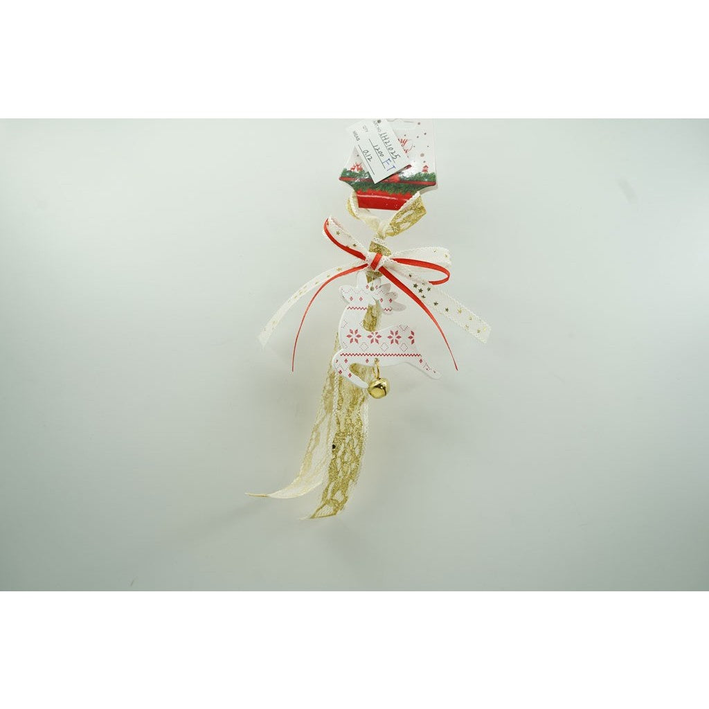 Ornament de brad craciun cerb, alb, lemn, 25 cm