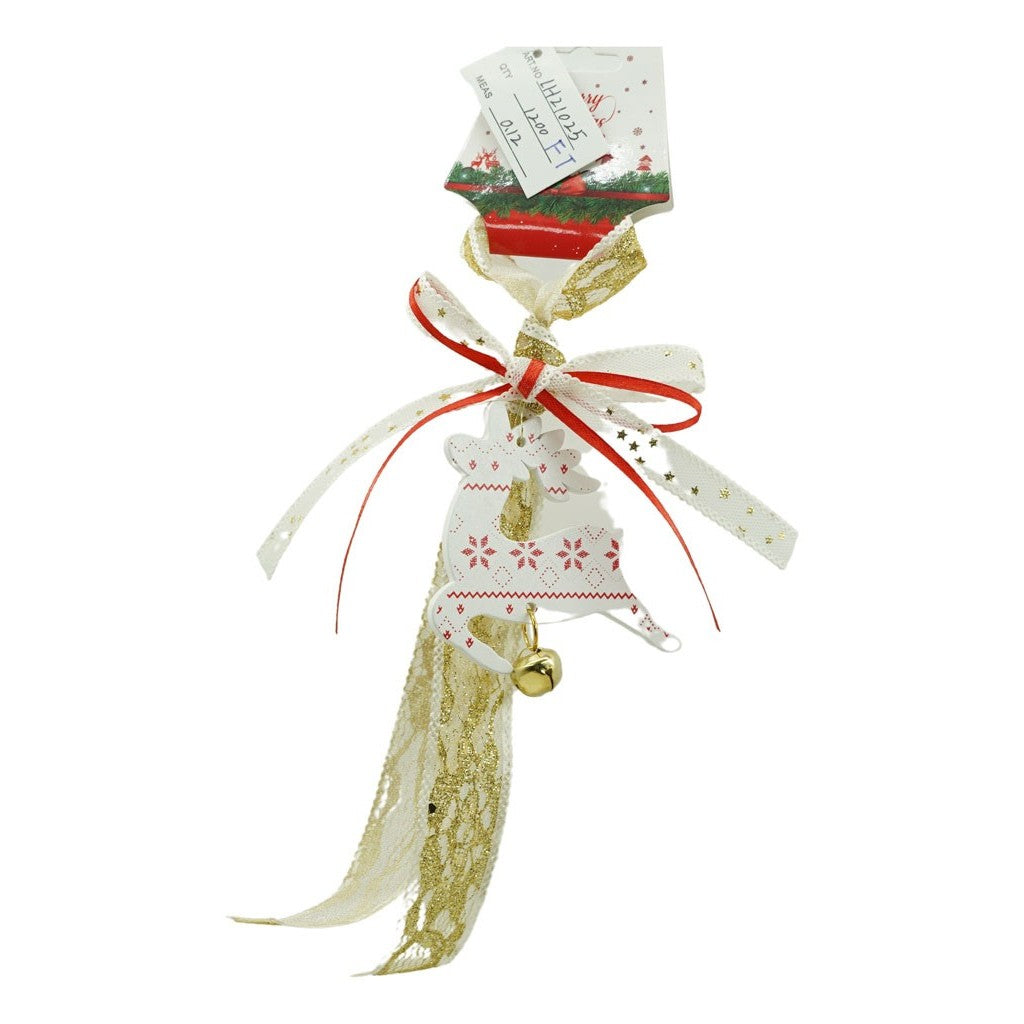 Ornament de brad craciun cerb, alb, lemn, 25 cm