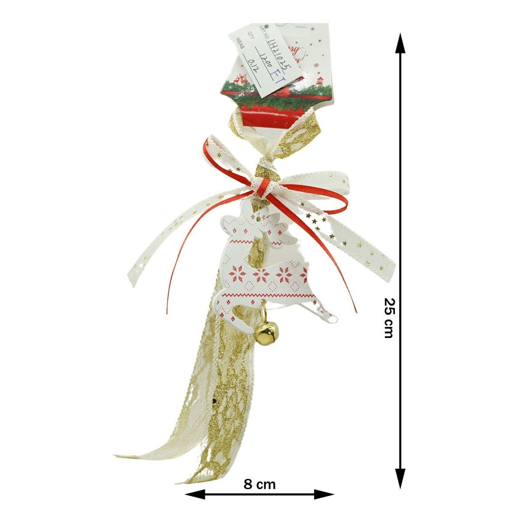Ornament de brad craciun cerb, alb, lemn, 25 cm