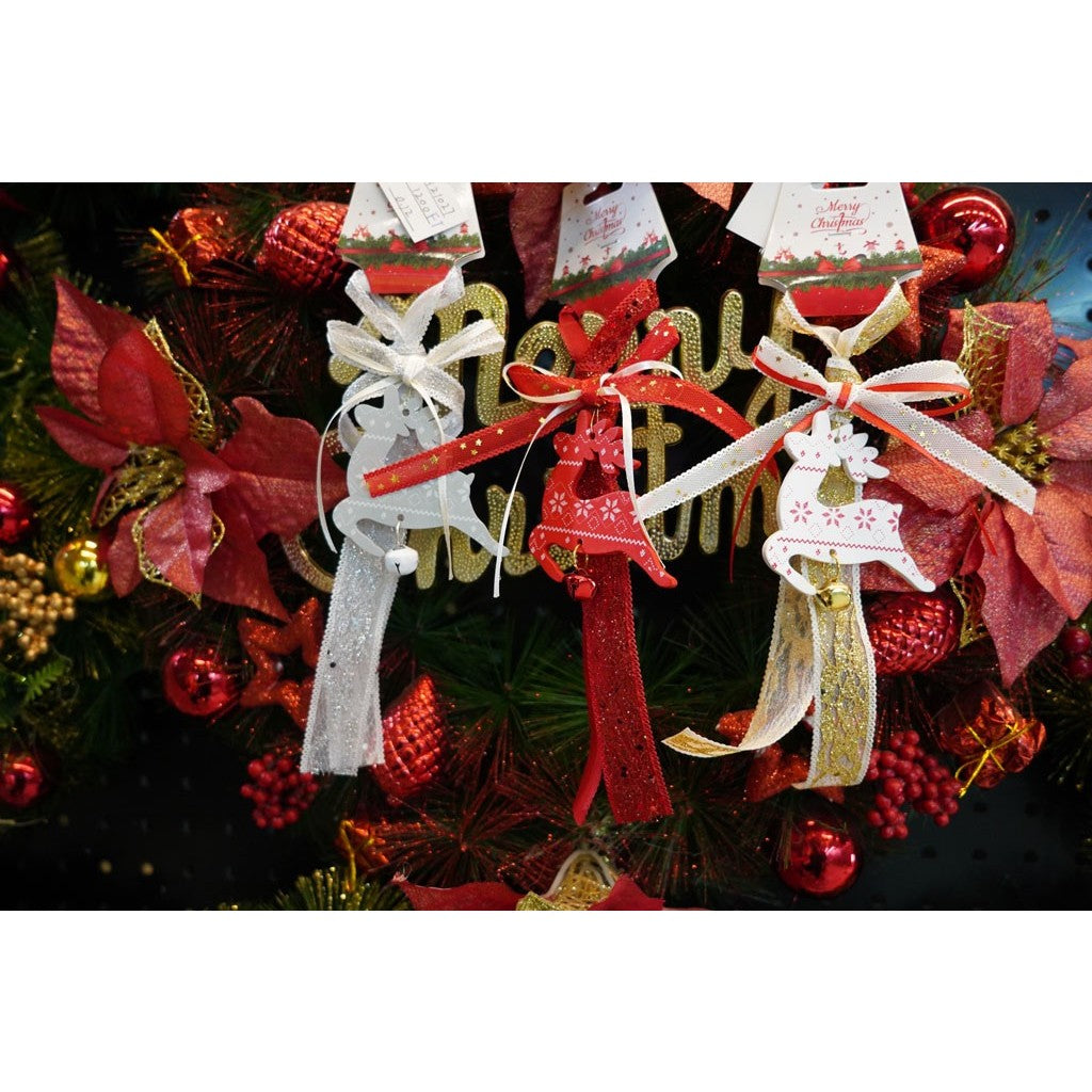 Ornament de brad craciun cerb, alb, lemn, 25 cm