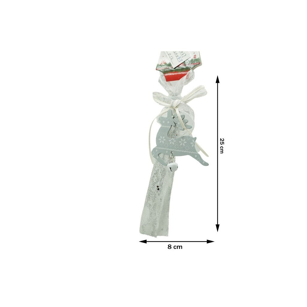 Ornament de brad craciun cerb, gri, lemn, 25 cm