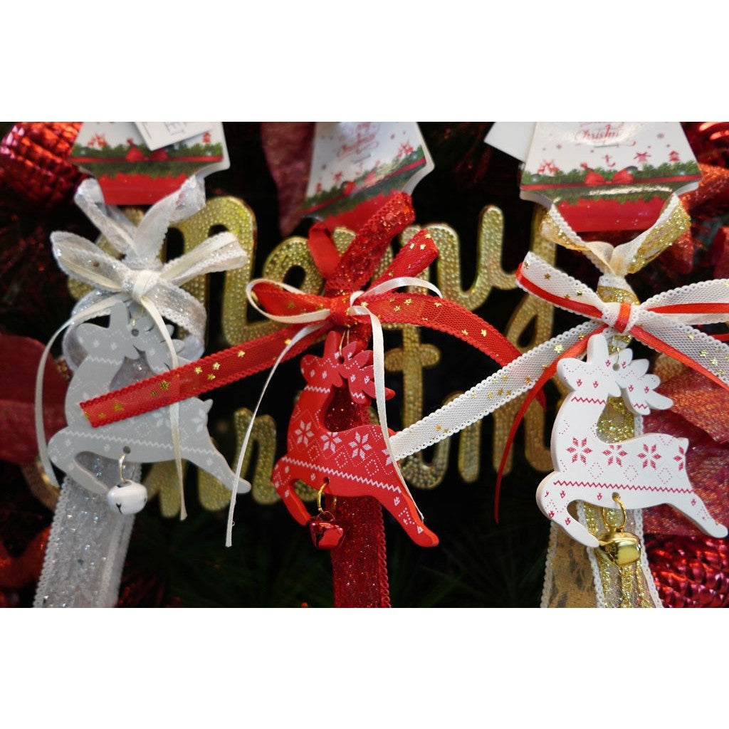 Ornament de brad craciun cerb, gri, lemn, 25 cm