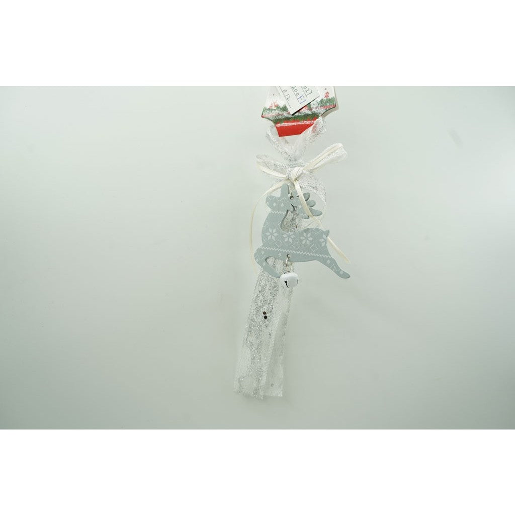 Ornament de brad craciun cerb, gri, lemn, 25 cm